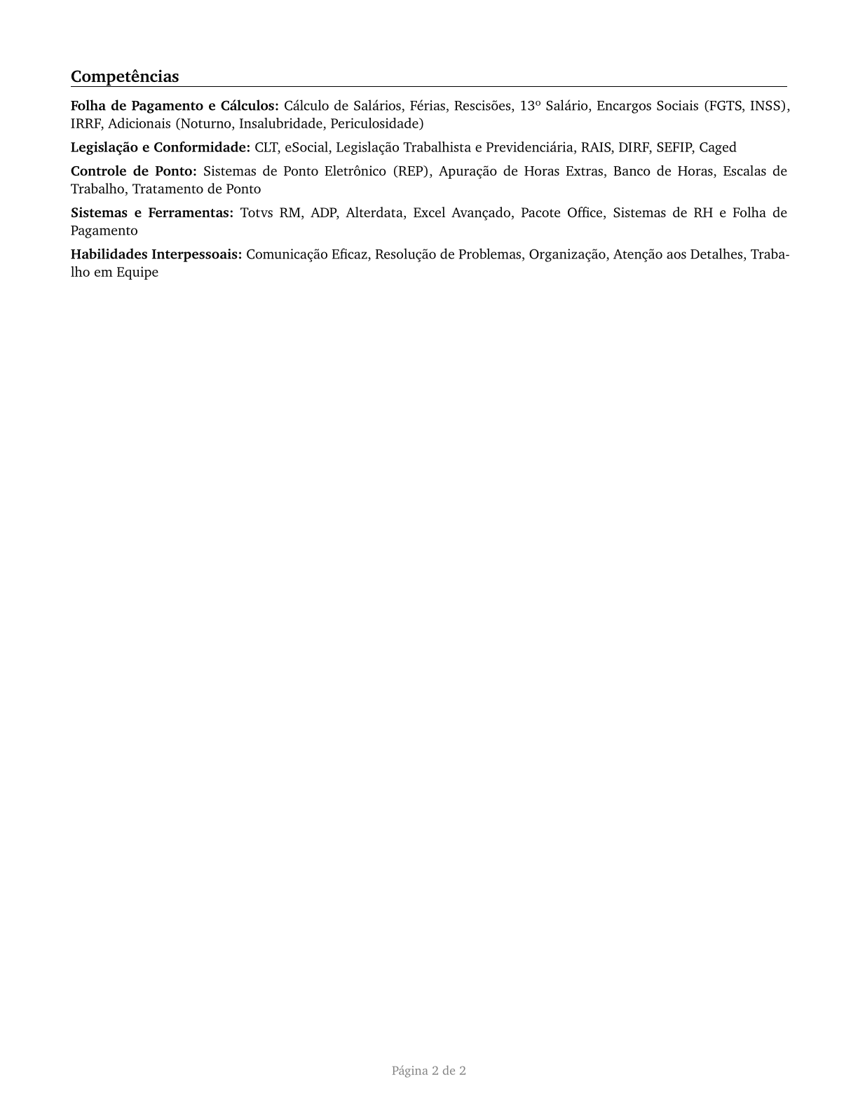 Payroll and Timekeeping Clerks CV in Portuguese — page 2