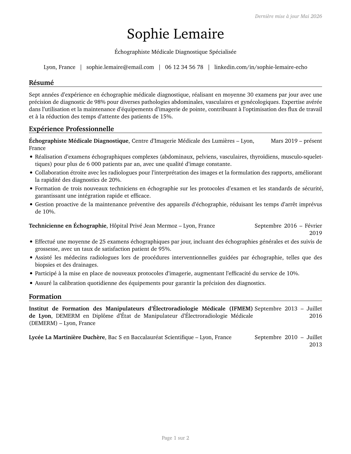 Diagnostic Medical Sonographers CV in French — page 1