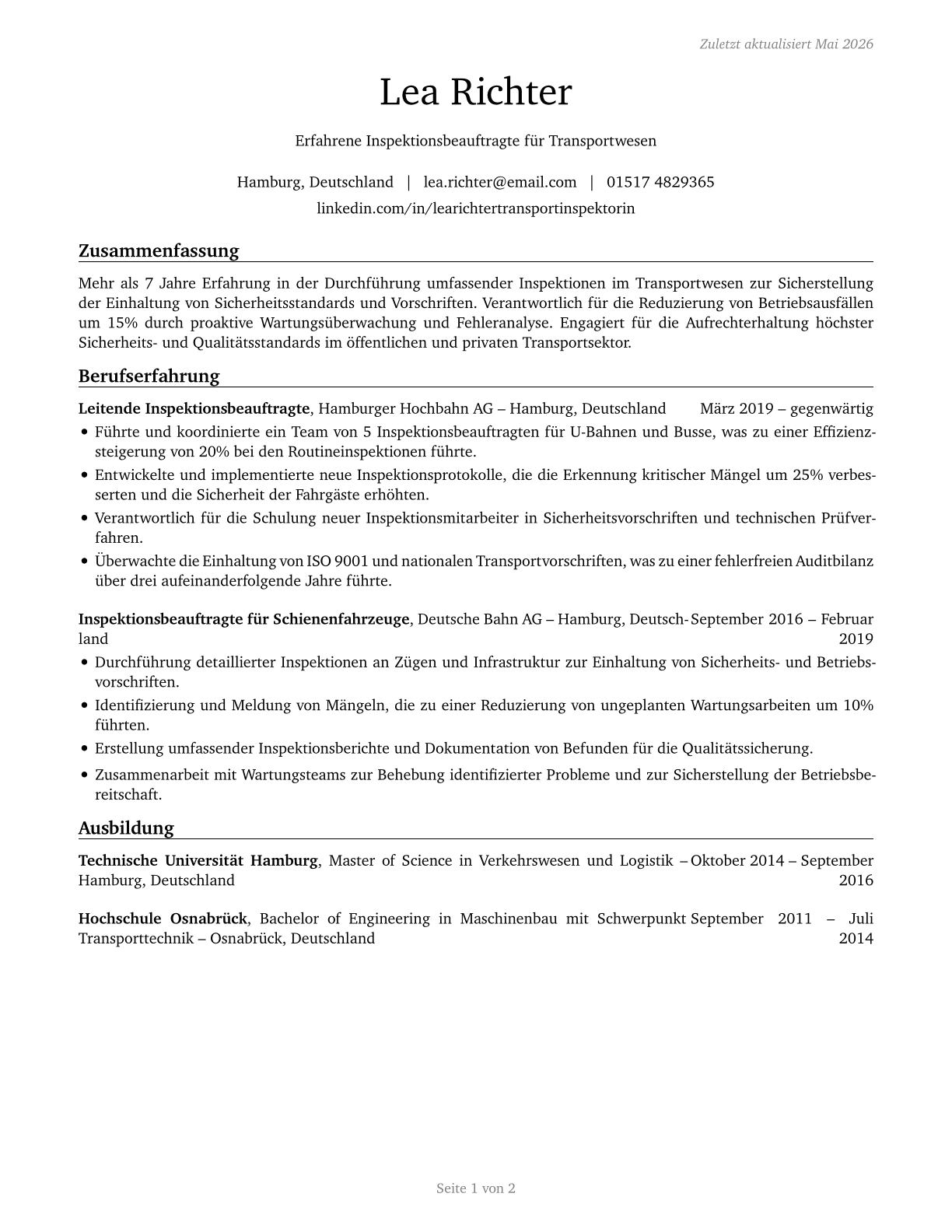 Transportation Inspectors CV in German — page 1