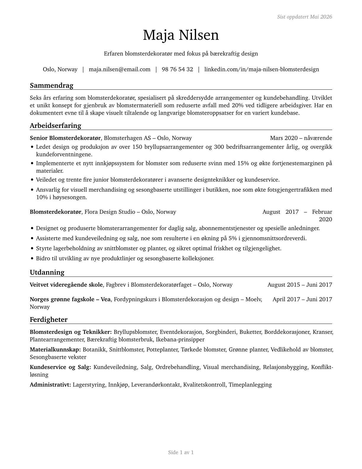 Floral Designers CV in Norwegian_bokmal — page 1