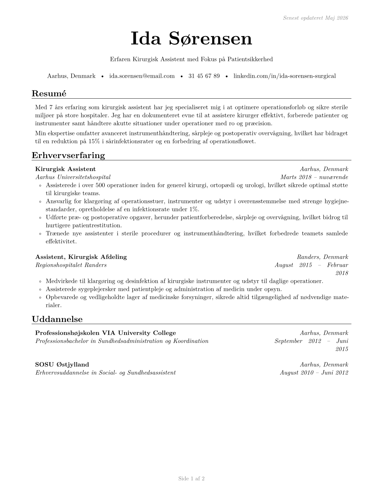Surgical Assistants CV in Danish — page 1
