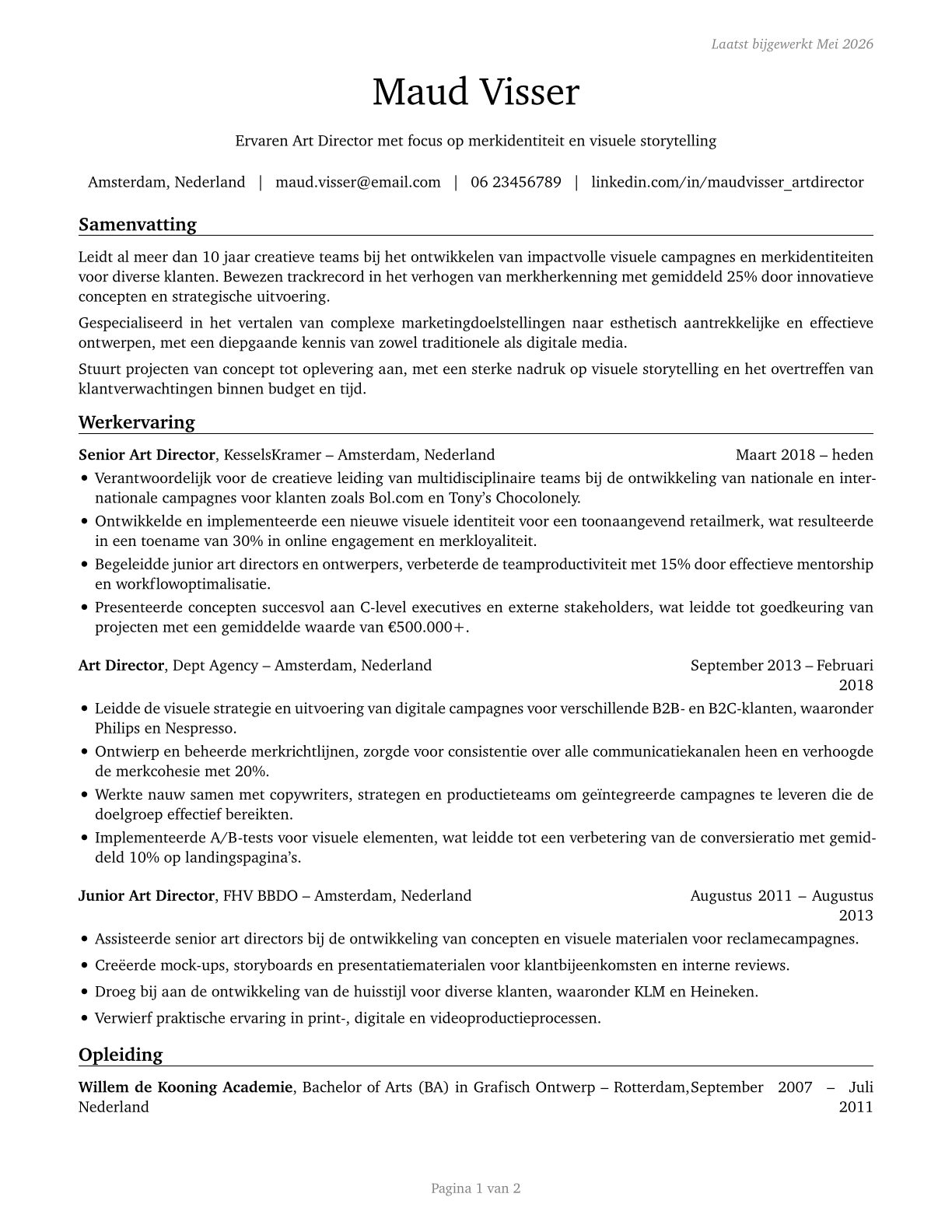 Art Directors CV in Dutch — page 1