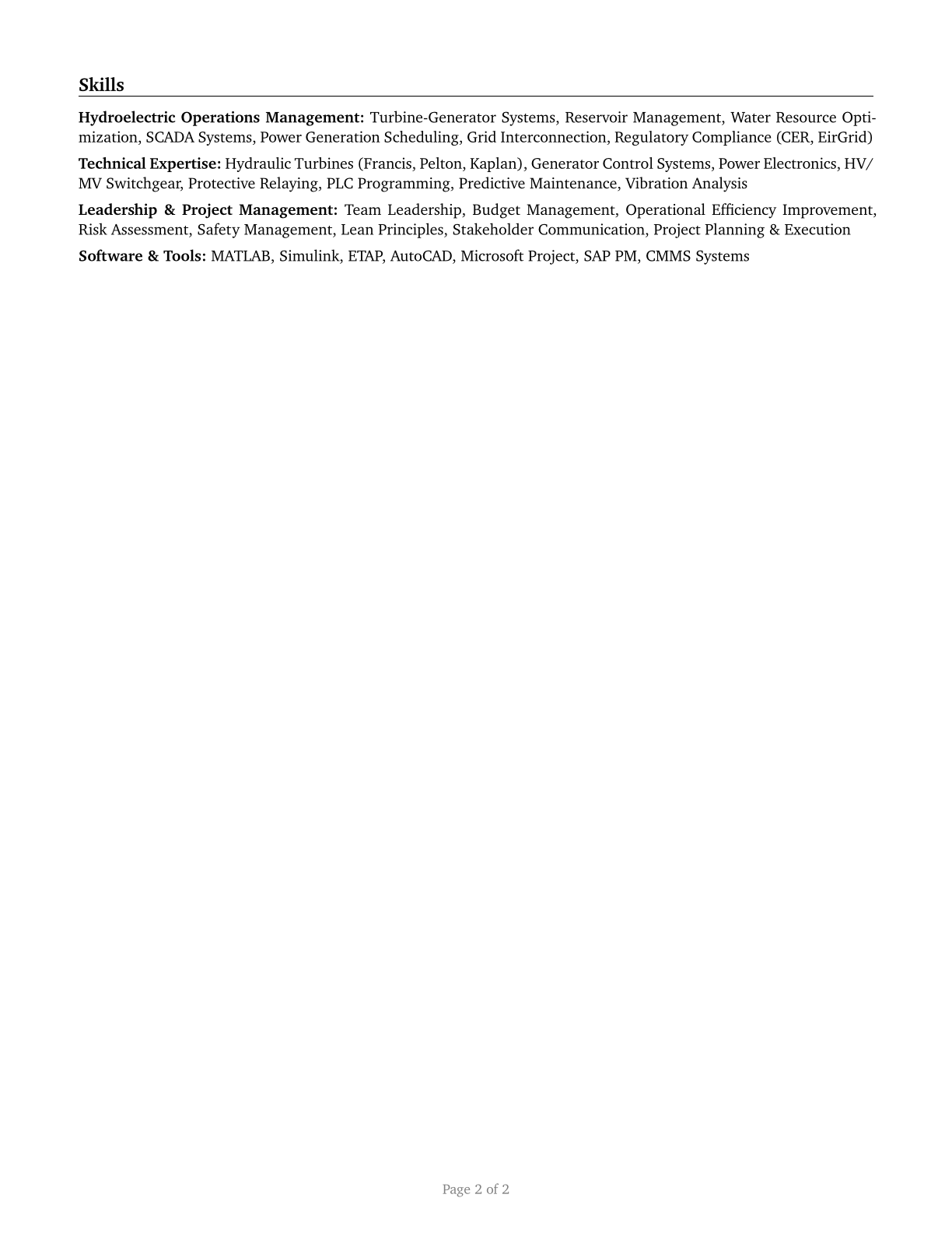Hydroelectric Production Managers CV in English — page 2