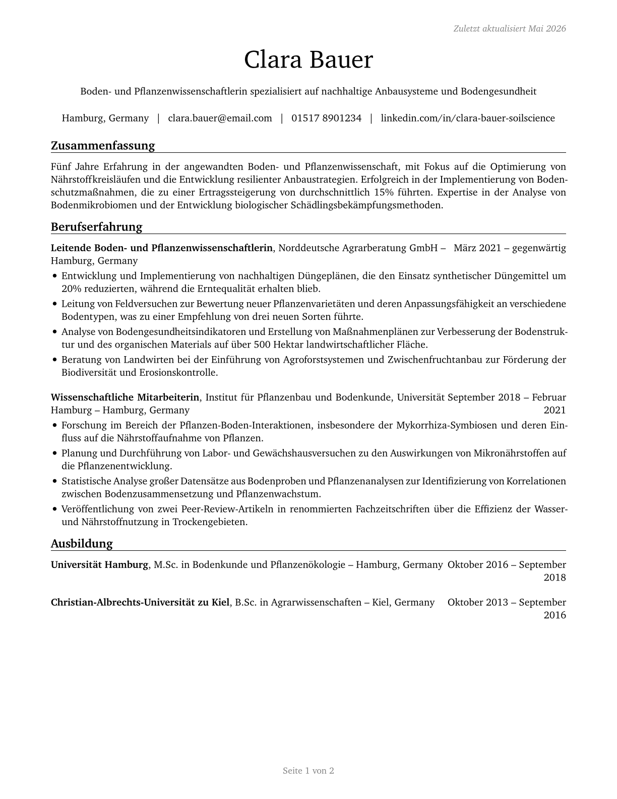 Soil and Plant Scientists CV in German — page 1