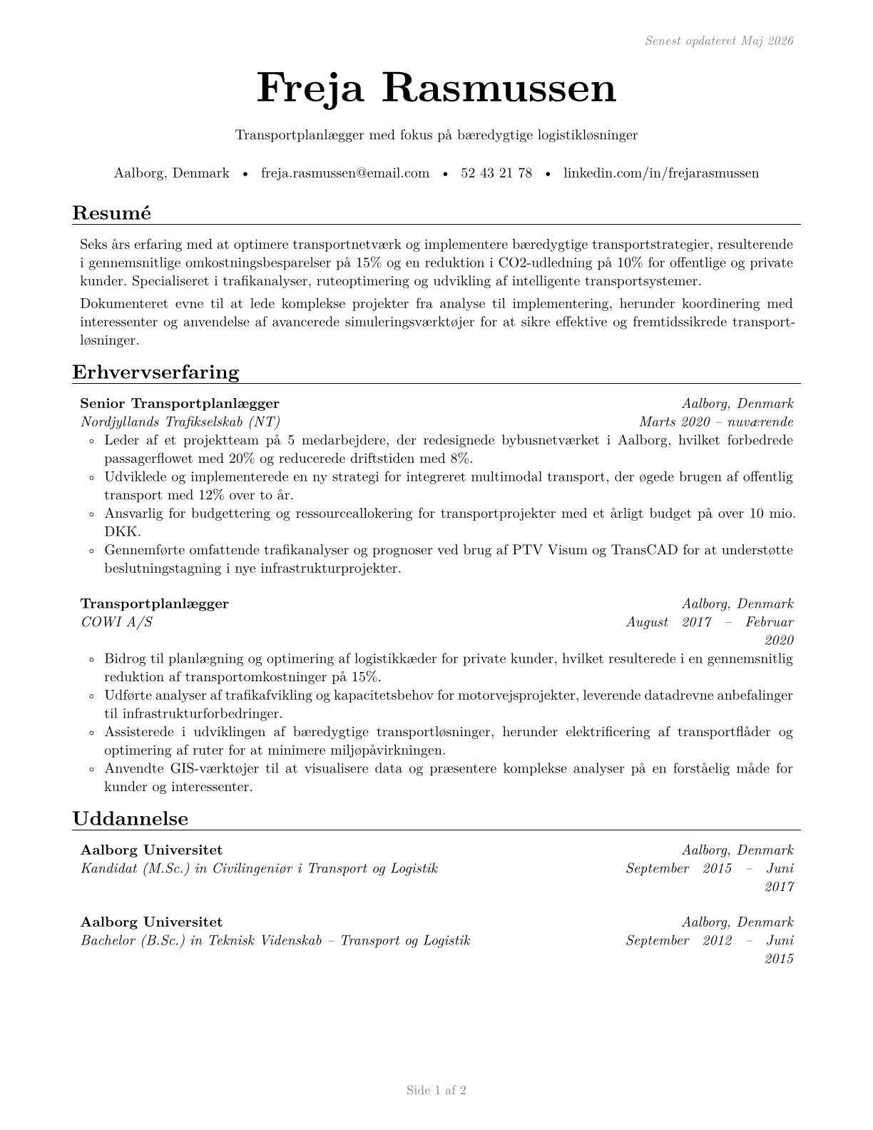 Transportation Planners CV in Danish — page 1