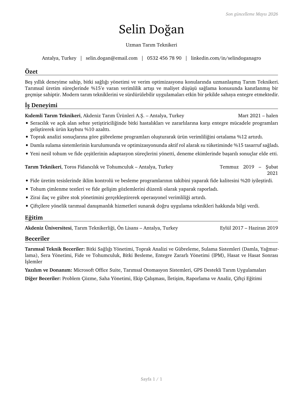 Agricultural Technicians CV in Turkish — page 1