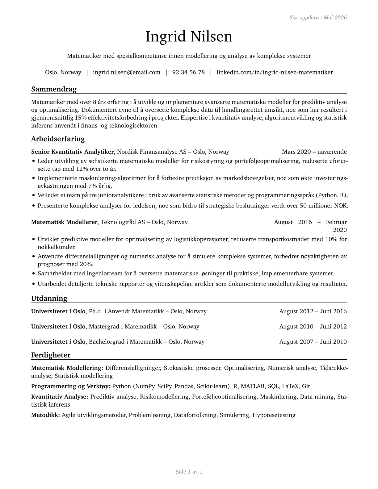 Mathematicians CV in Norwegian_bokmal — page 1