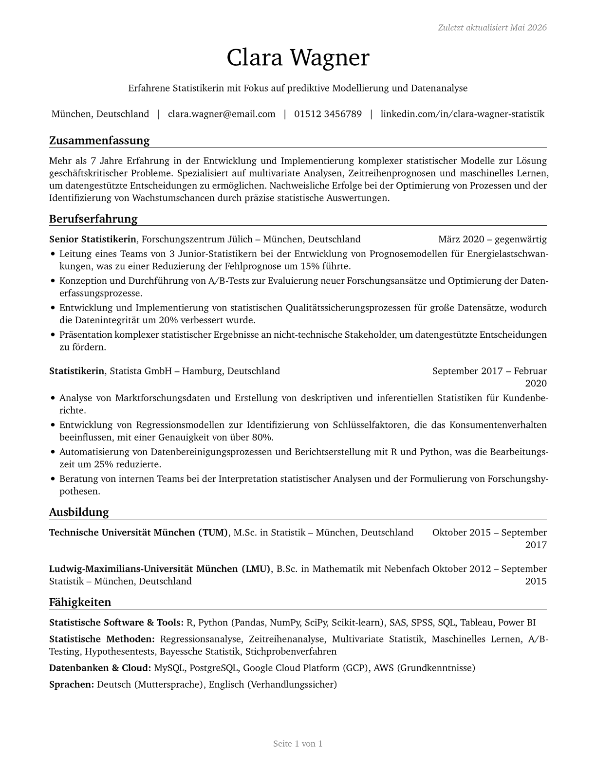 Statisticians CV in German — page 1
