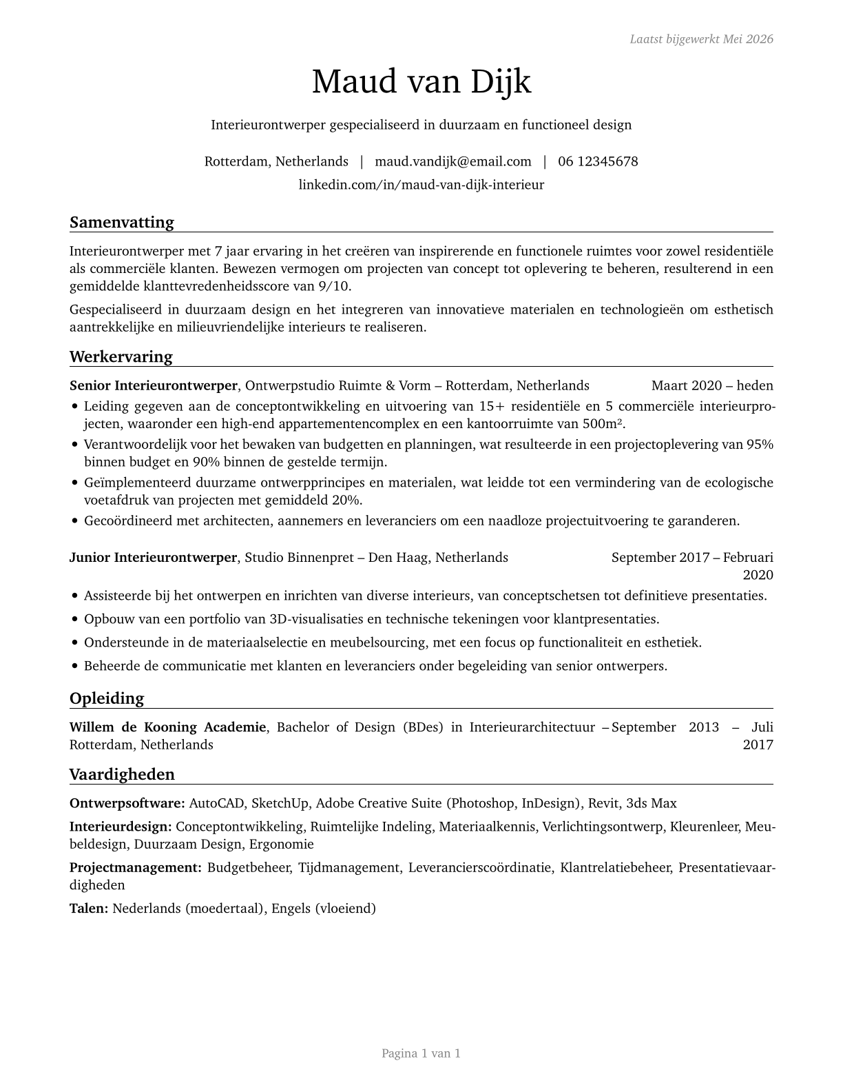 Interior Designers CV in Dutch — page 1