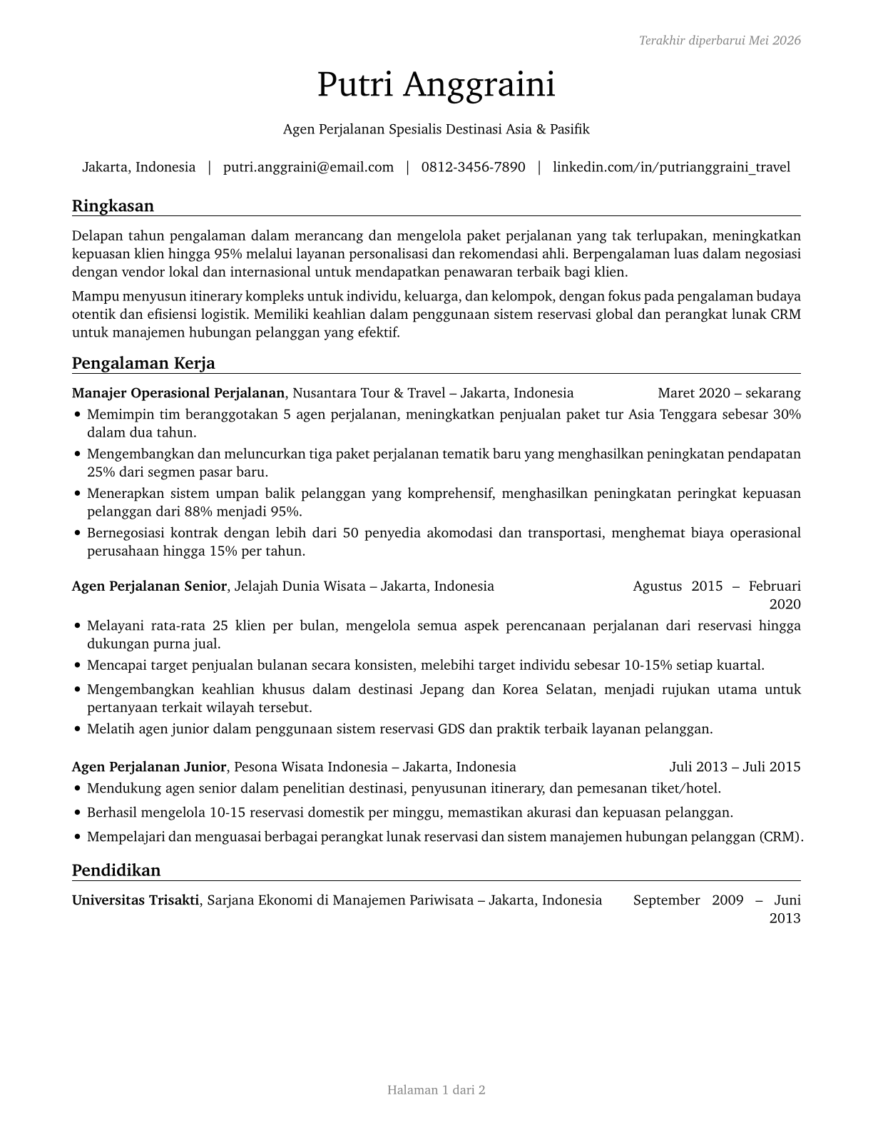 Travel Agents CV in Indonesian — page 1