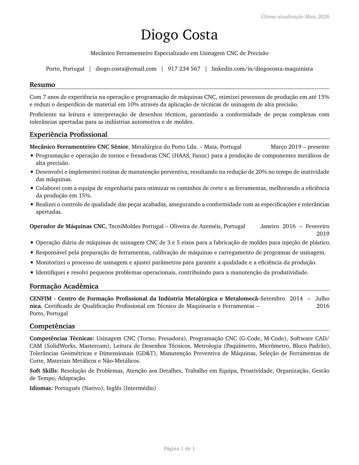 Machinists CV in Portuguese — page 1