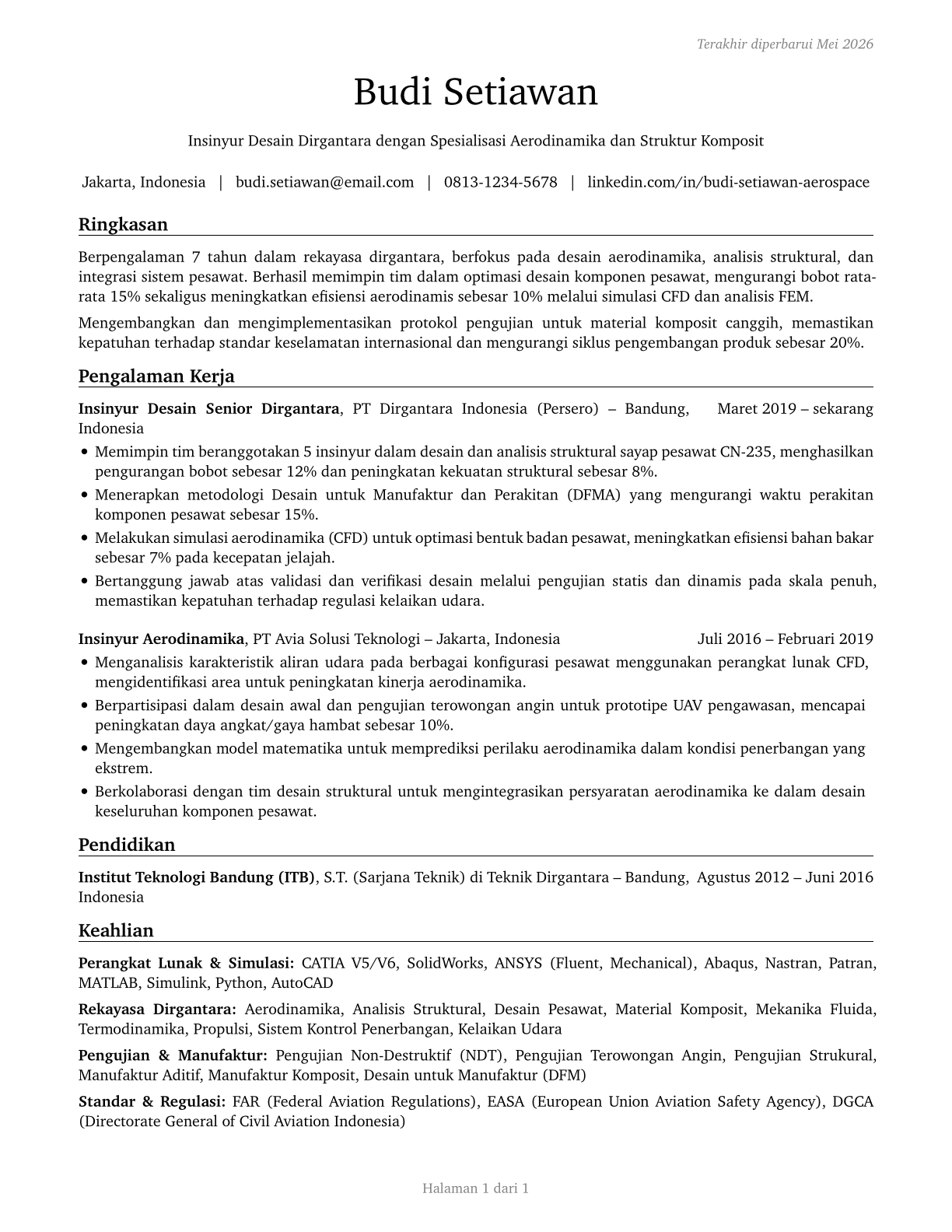 Aerospace Engineers CV in Indonesian — page 1