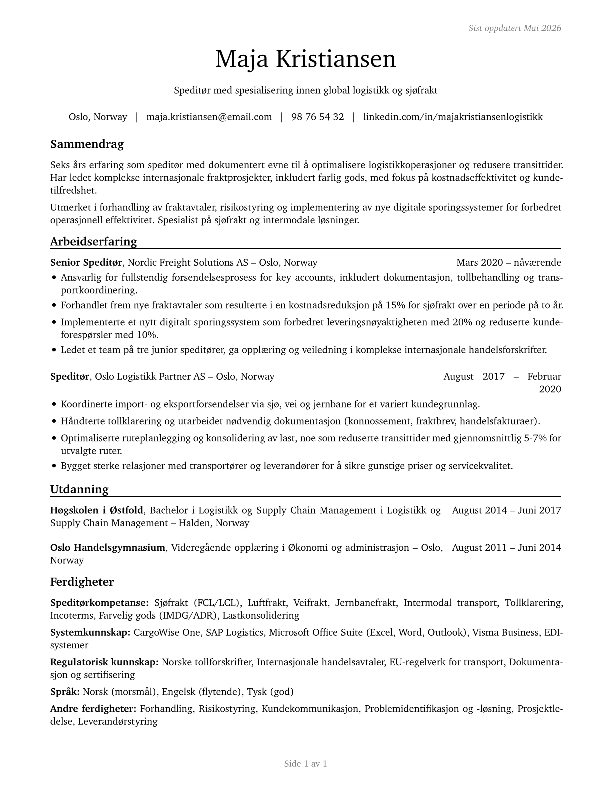 Freight Forwarders CV in Norwegian_bokmal — page 1