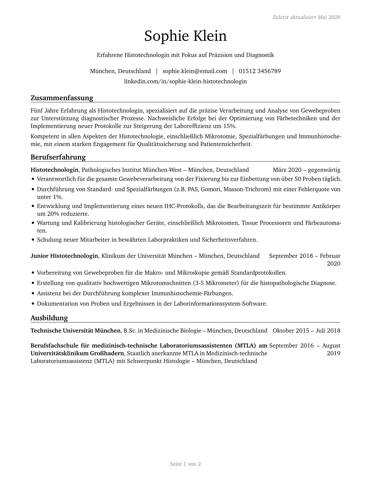 Histotechnologists CV in German — page 1