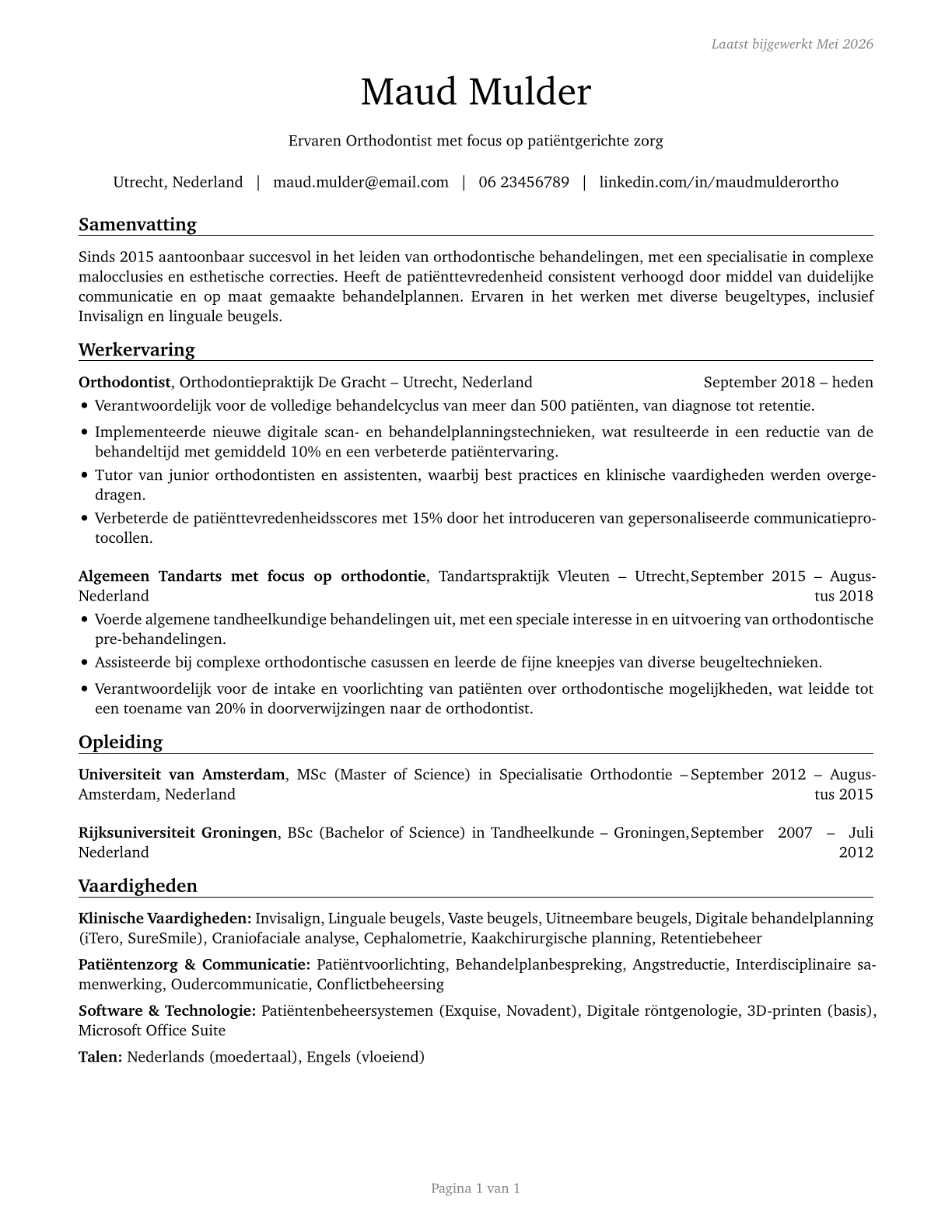 Orthodontists CV in Dutch — page 1