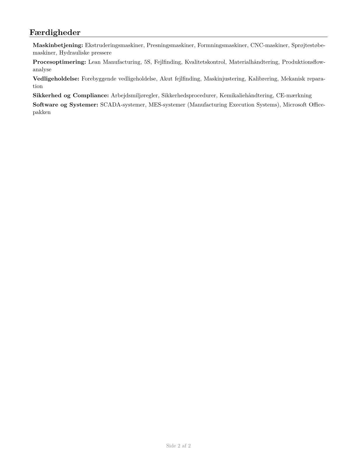 Extruding, Forming, Pressing, and Compacting Machine Setters, Operators, and Tenders CV in Danish — page 2