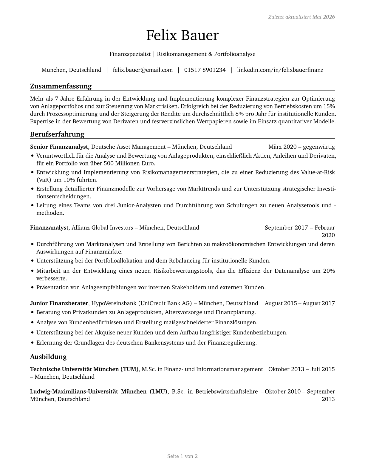 Financial Specialists, All Other CV in German — page 1