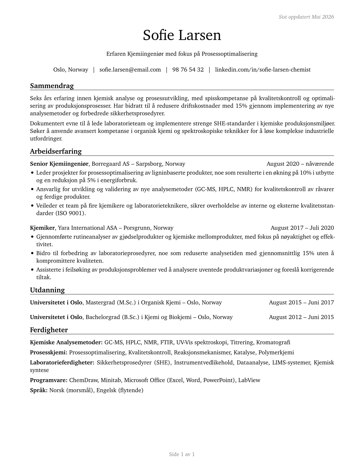 Chemists CV in Norwegian_bokmal — page 1