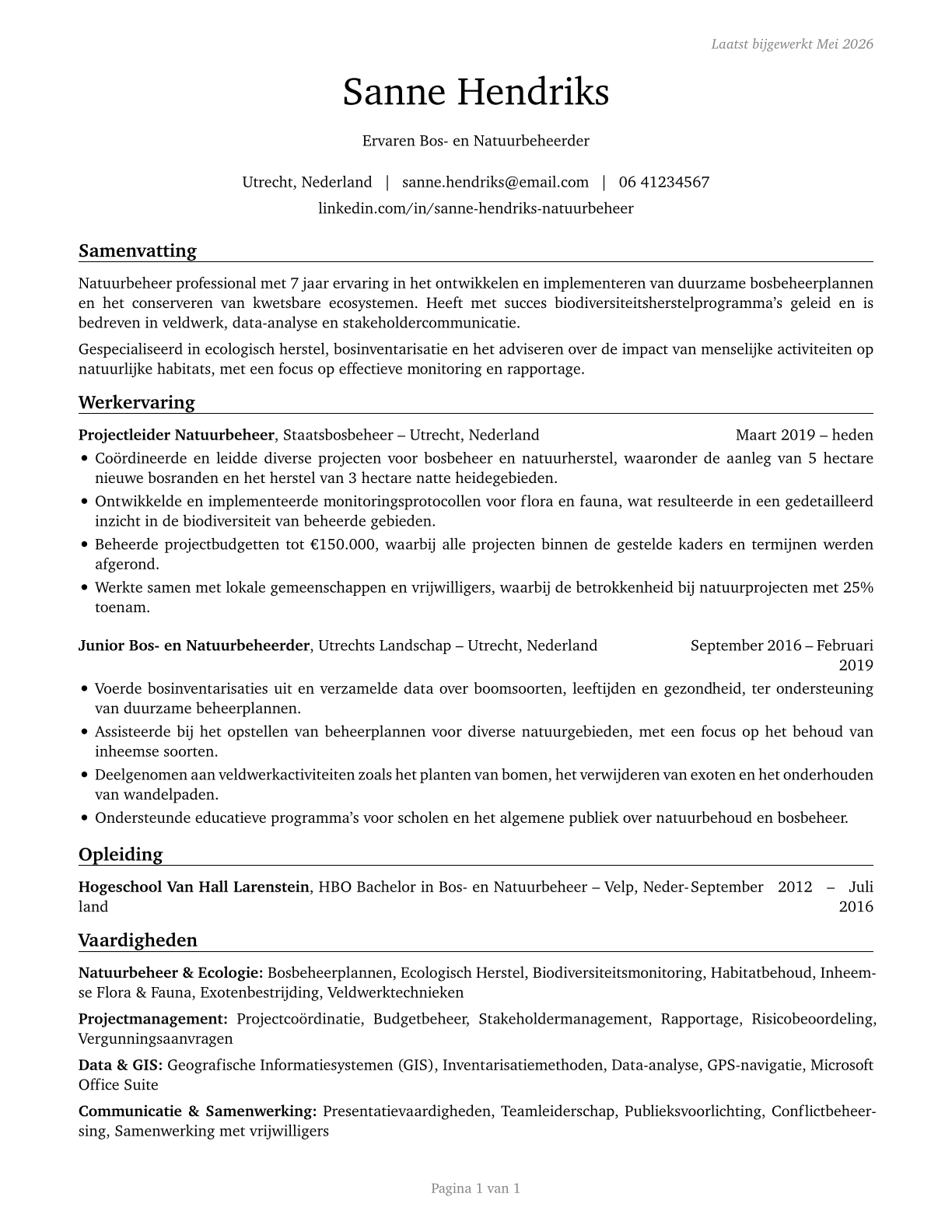 Forest and Conservation Workers CV in Dutch — page 1