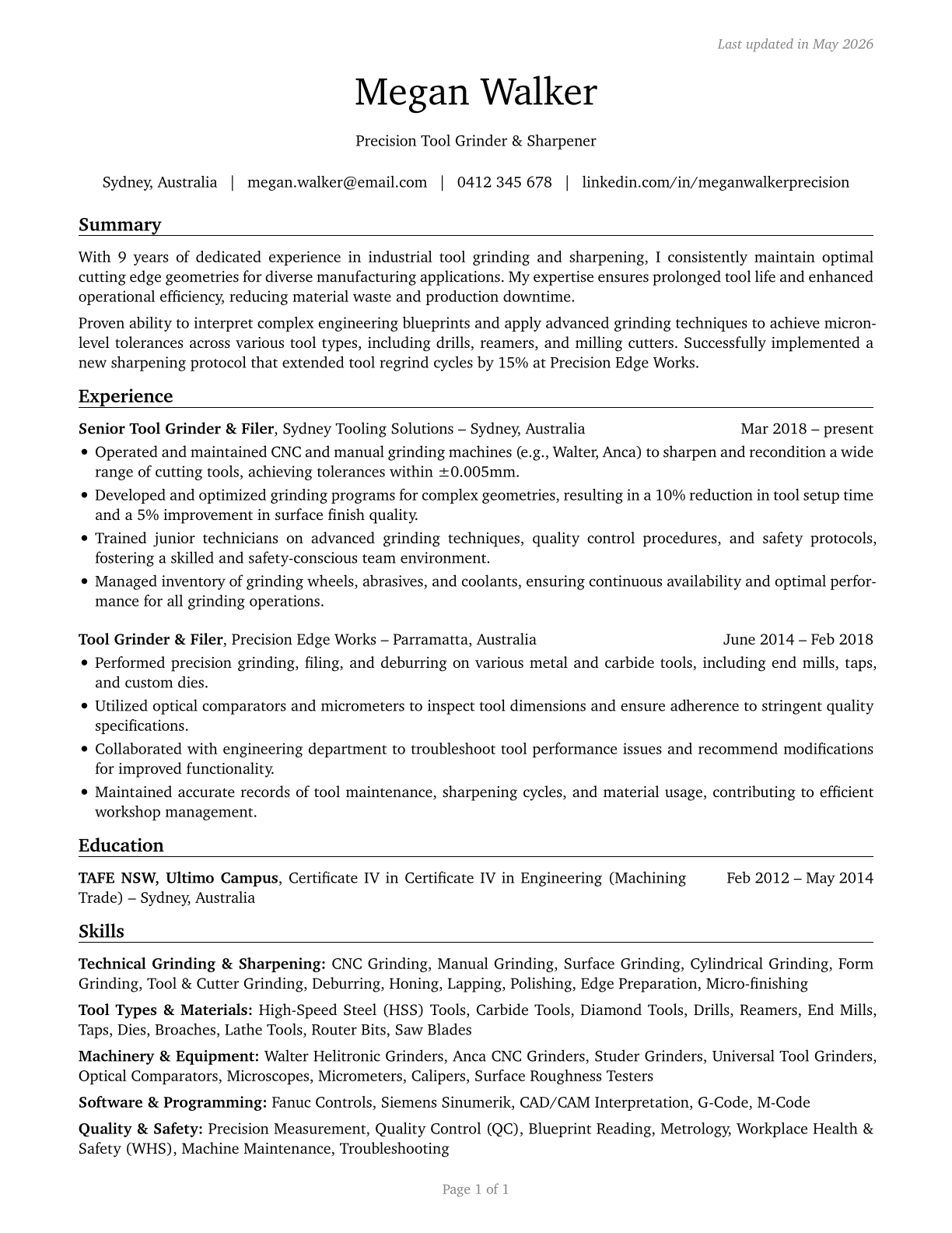 Tool Grinders, Filers, and Sharpeners CV in English — page 1