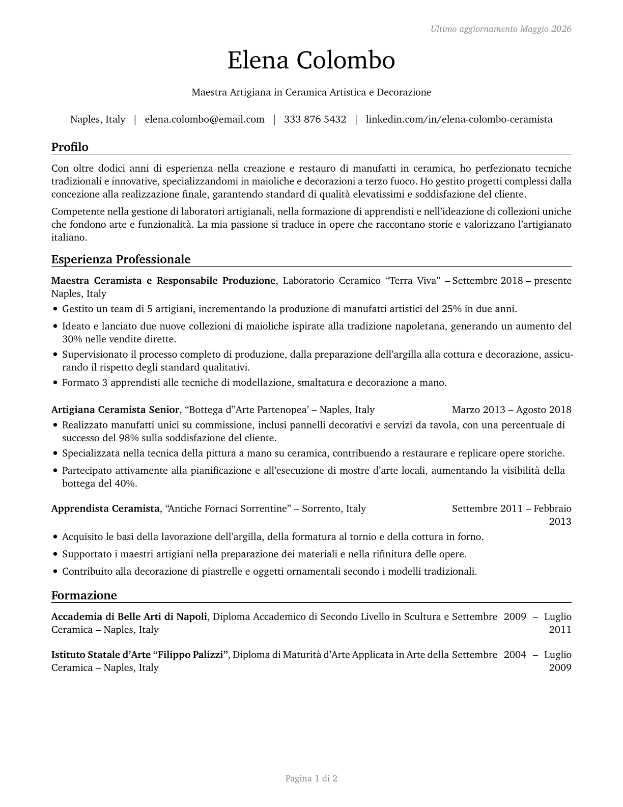 Craft Artists CV in Italian — page 1