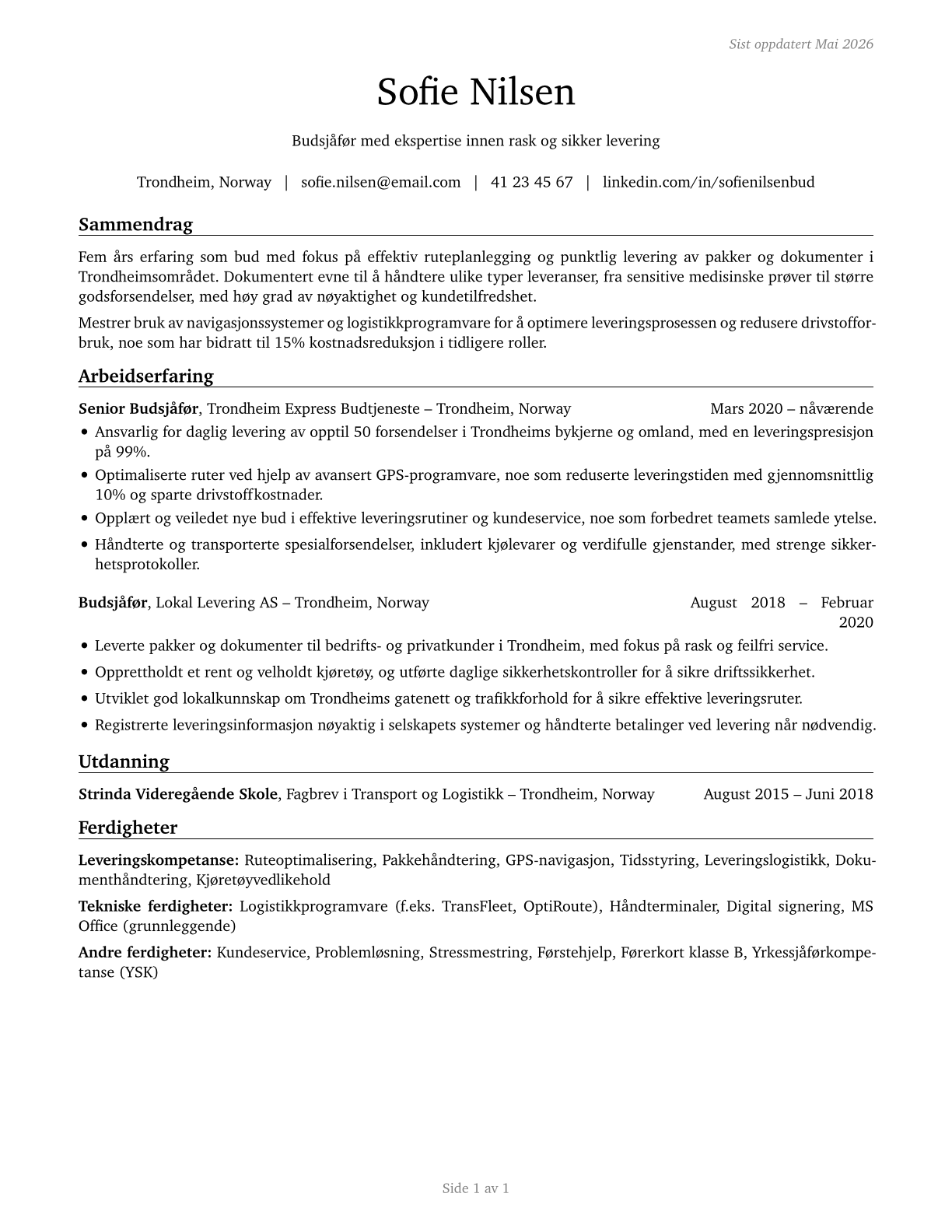 Couriers and Messengers CV in Norwegian_bokmal — page 1