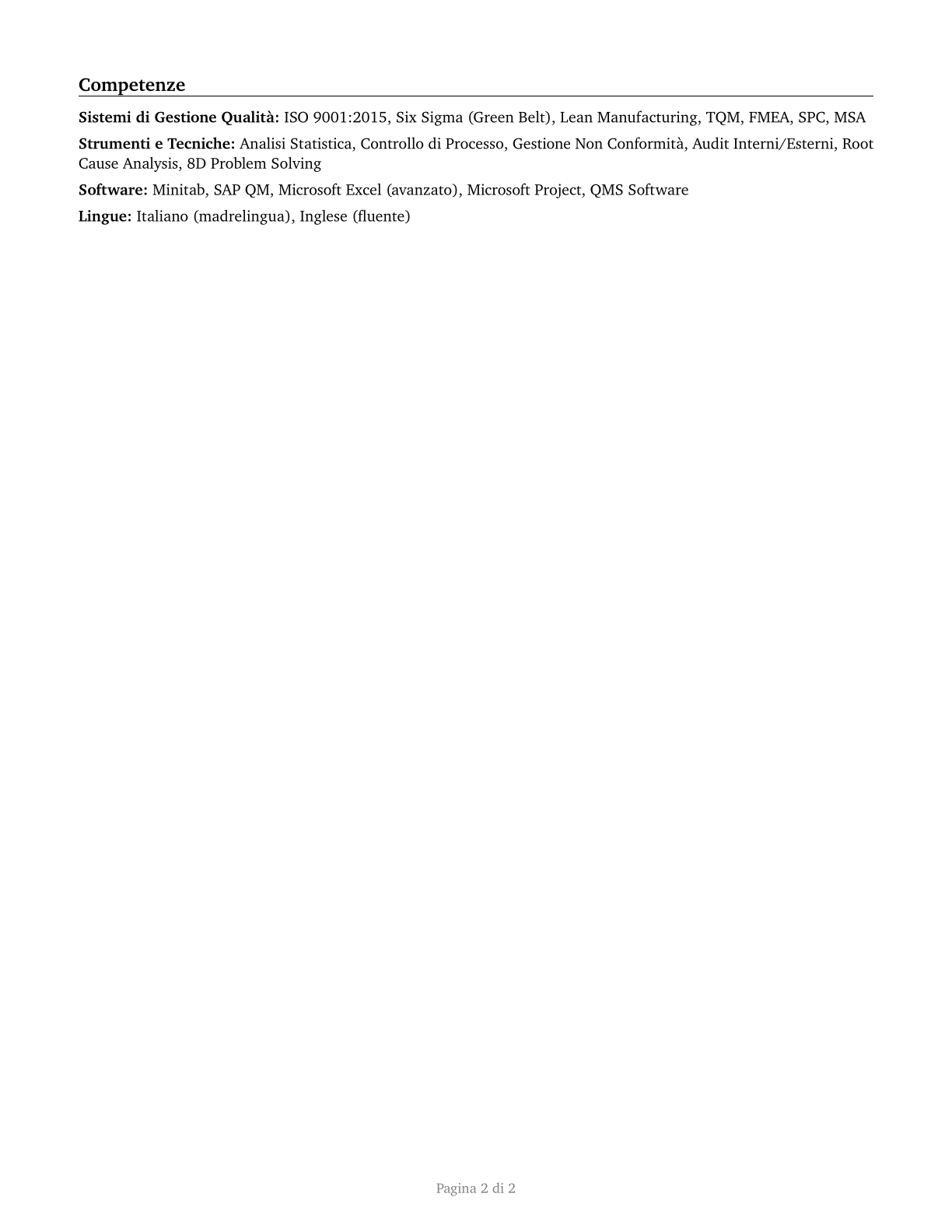 Quality Control Systems Managers CV in Italian — page 2