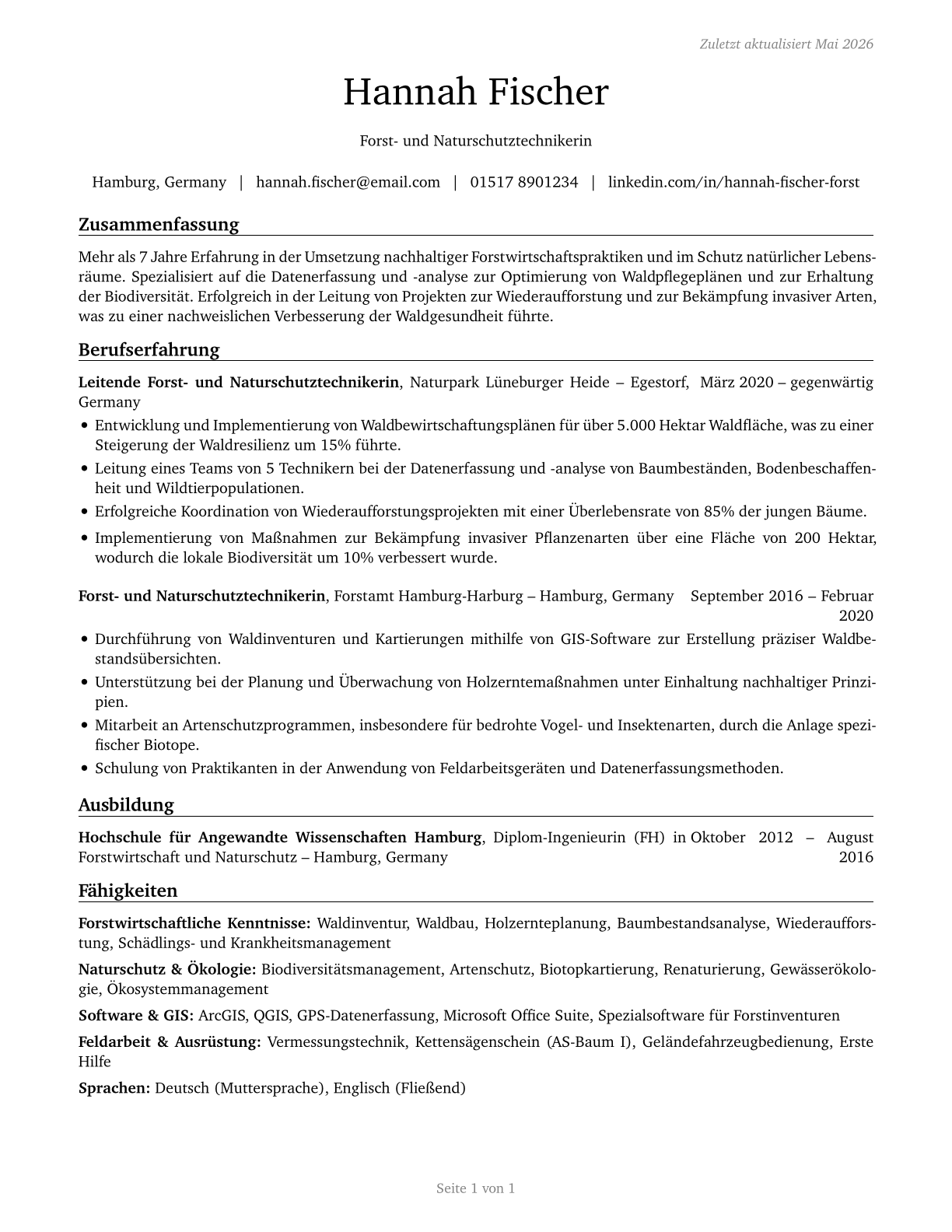 Forest and Conservation Technicians CV in German — page 1