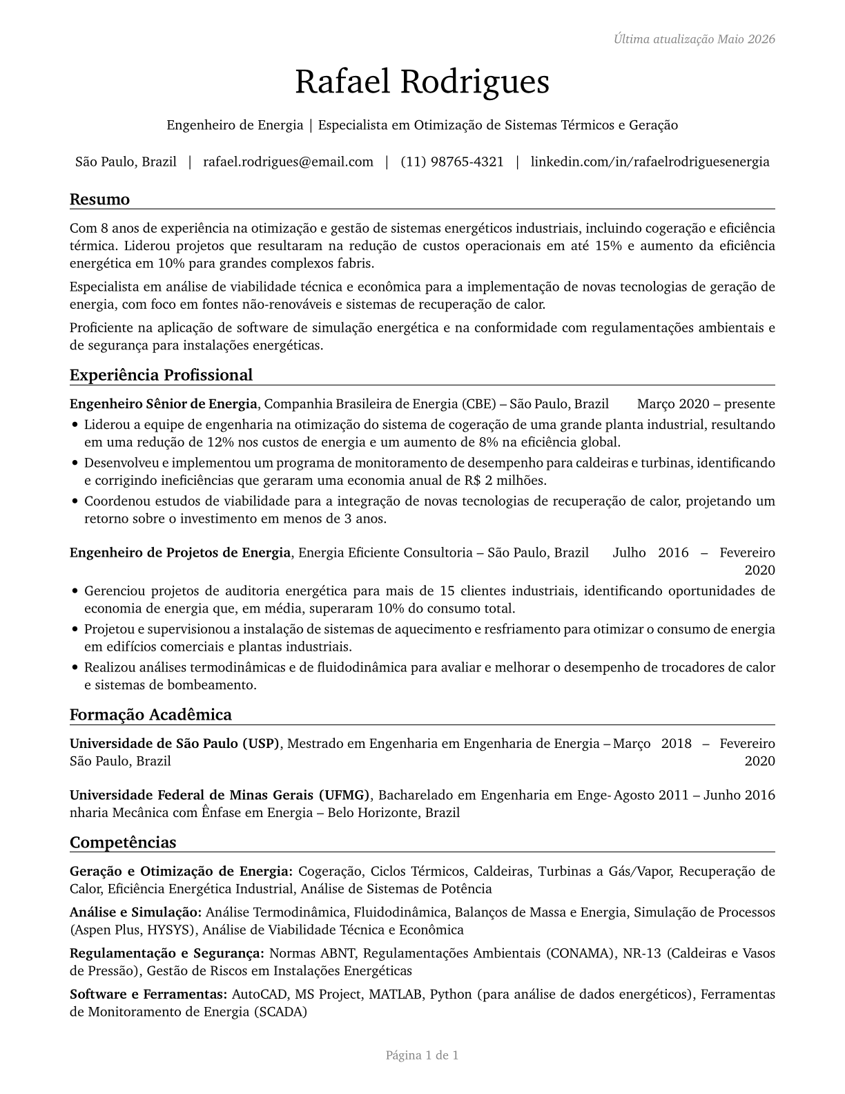 Energy Engineers, Except Wind and Solar CV in Portuguese — page 1