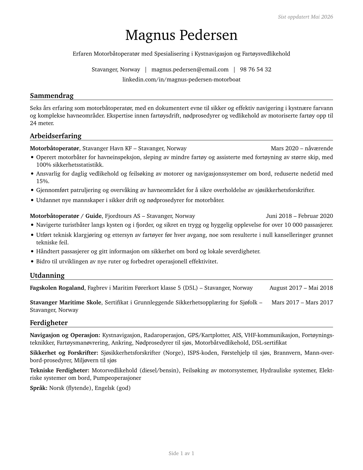 Motorboat Operators CV in Norwegian_bokmal — page 1