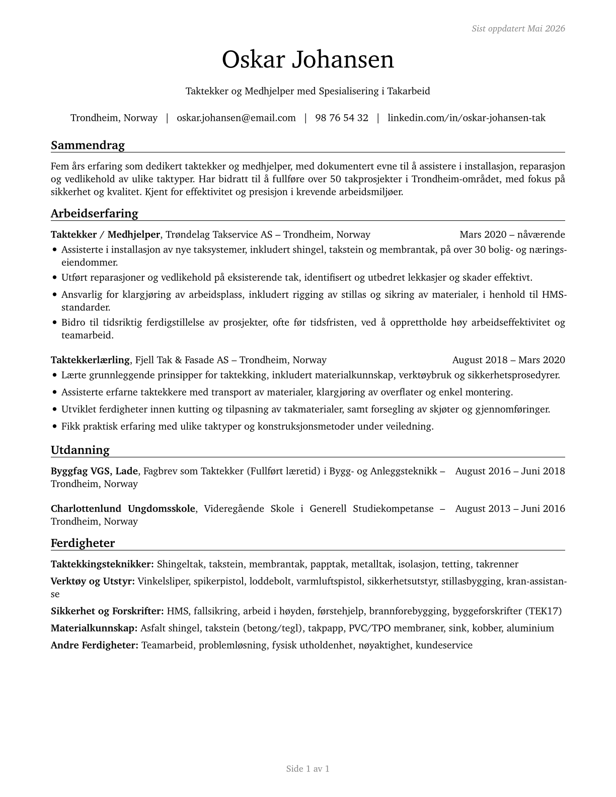 Helpers--Roofers CV in Norwegian_bokmal — page 1