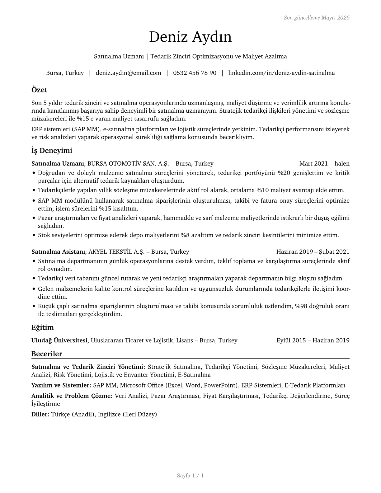 Procurement Clerks CV in Turkish — page 1