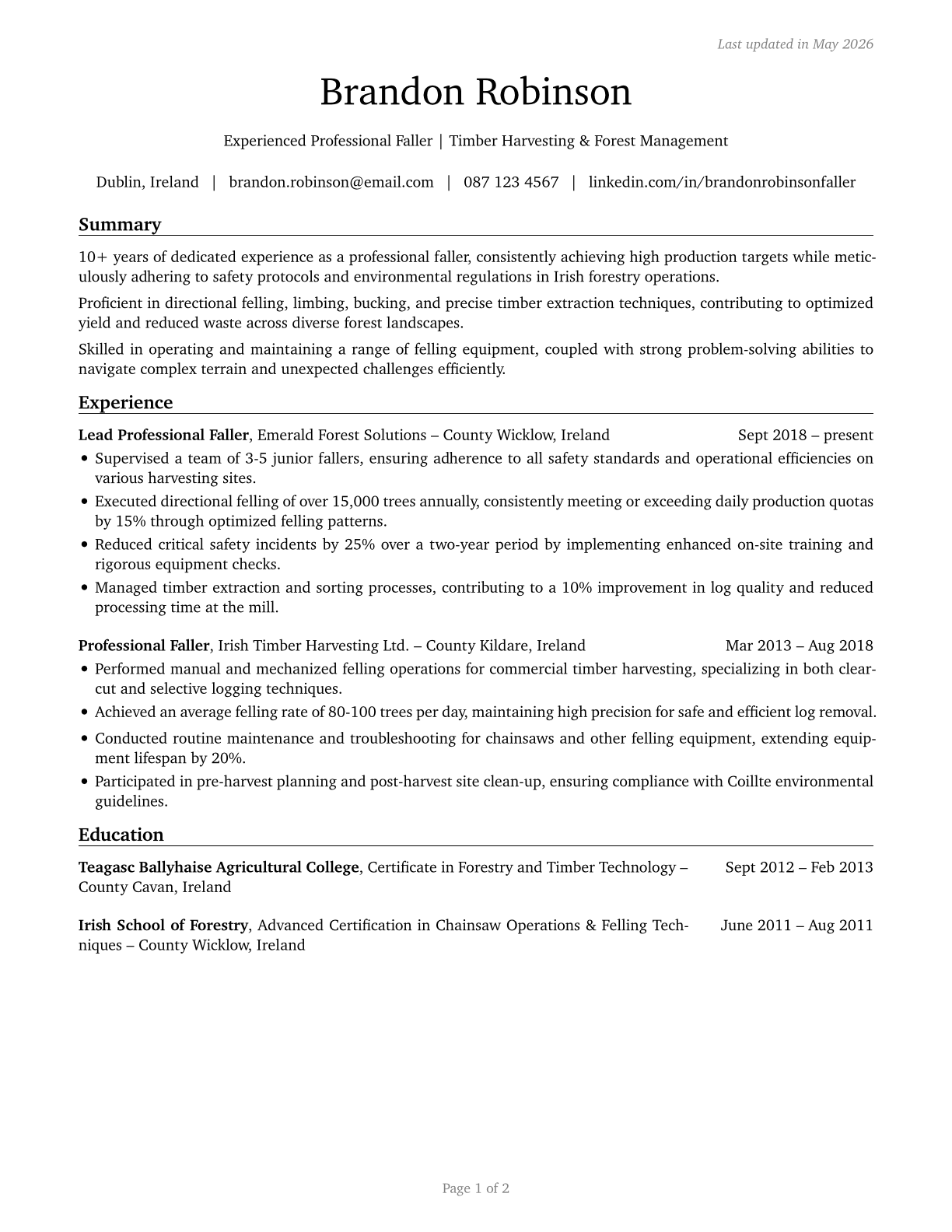 Fallers CV in English — page 1