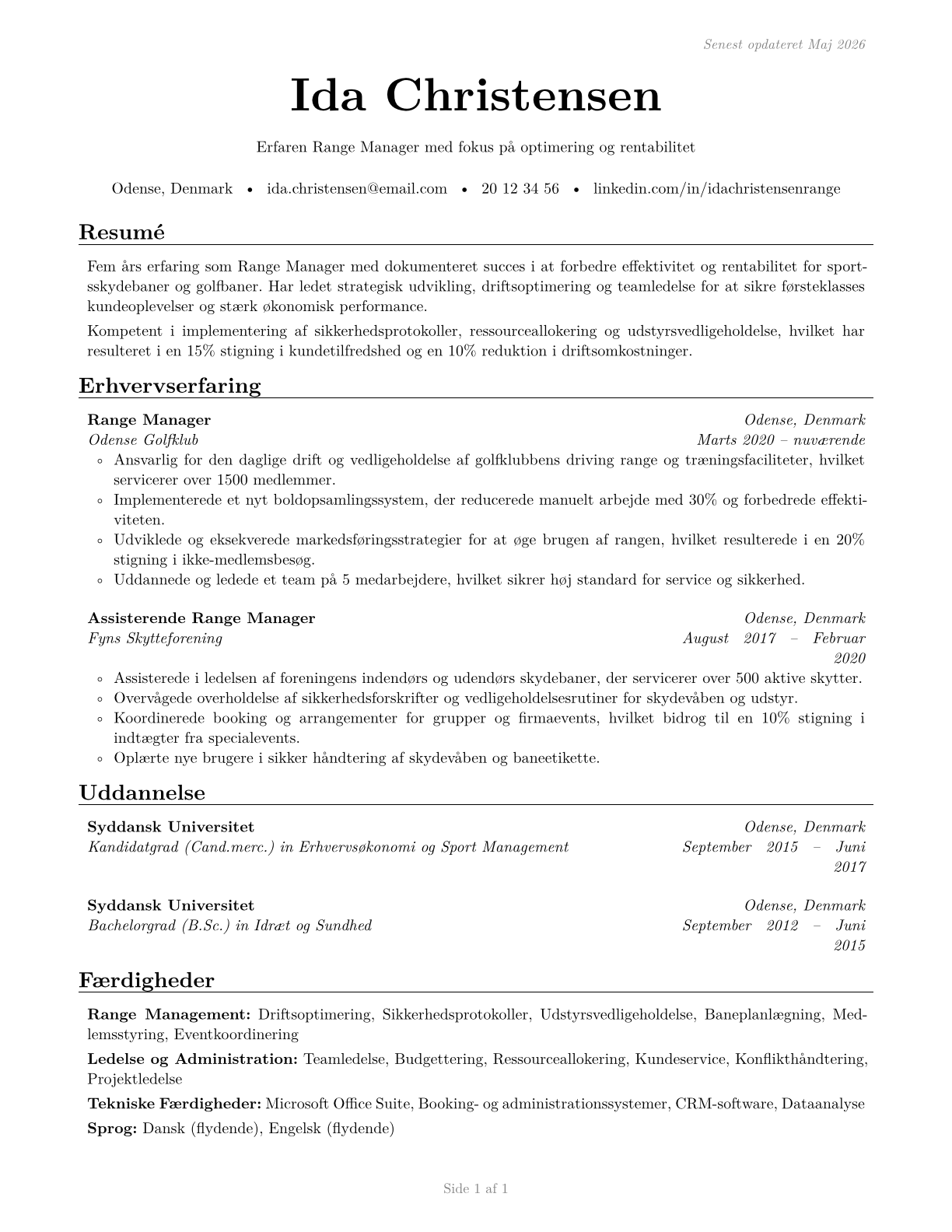 Range Managers CV in Danish — page 1