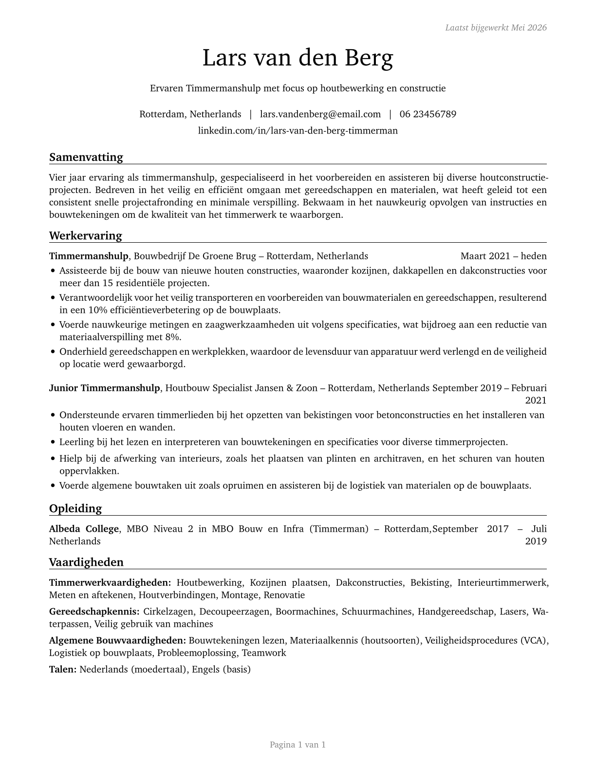 Helpers--Carpenters CV in Dutch — page 1