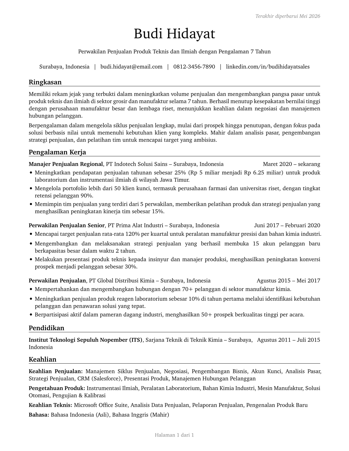 Sales Representatives, Wholesale and Manufacturing, Technical and Scientific Products CV in Indonesian — page 1