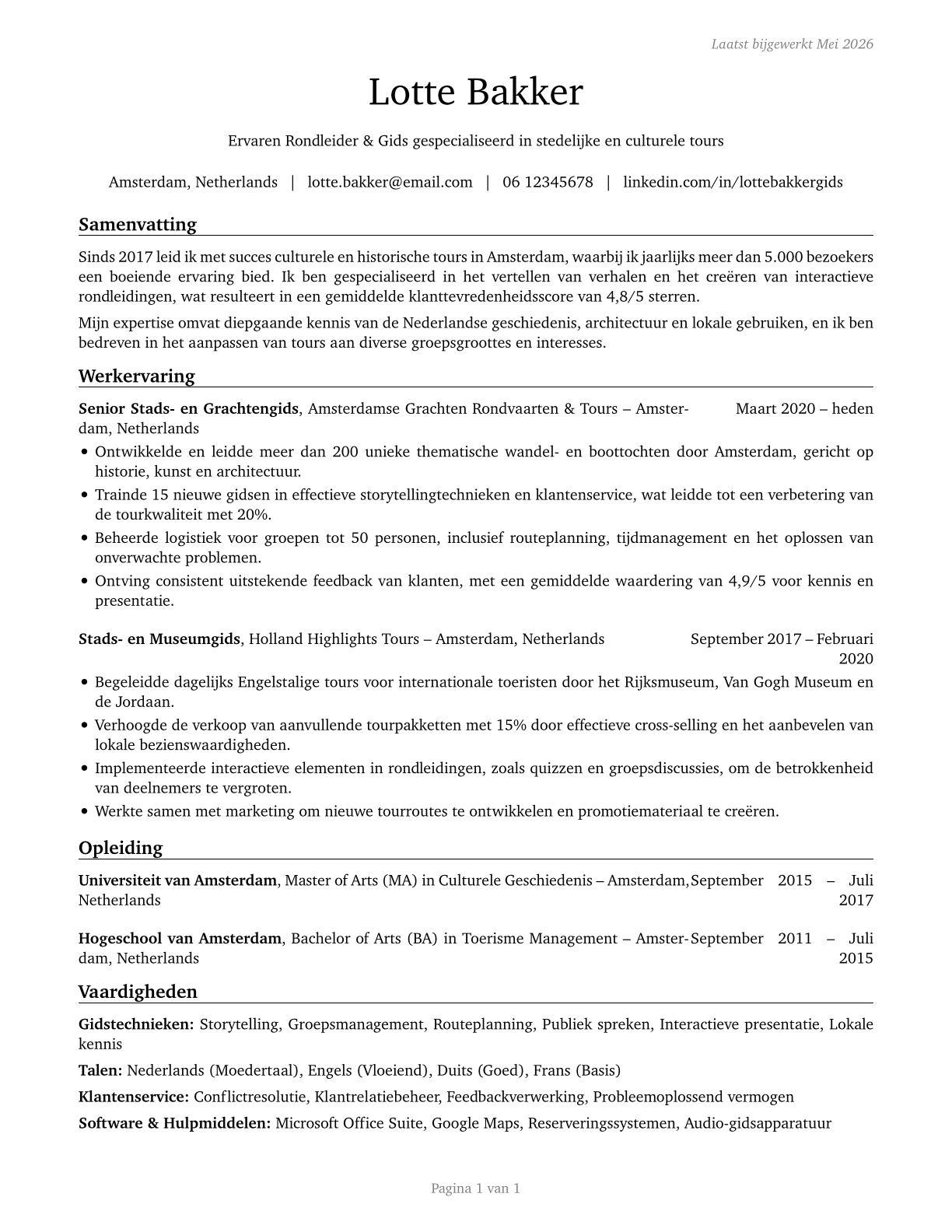Tour Guides and Escorts CV in Dutch — page 1