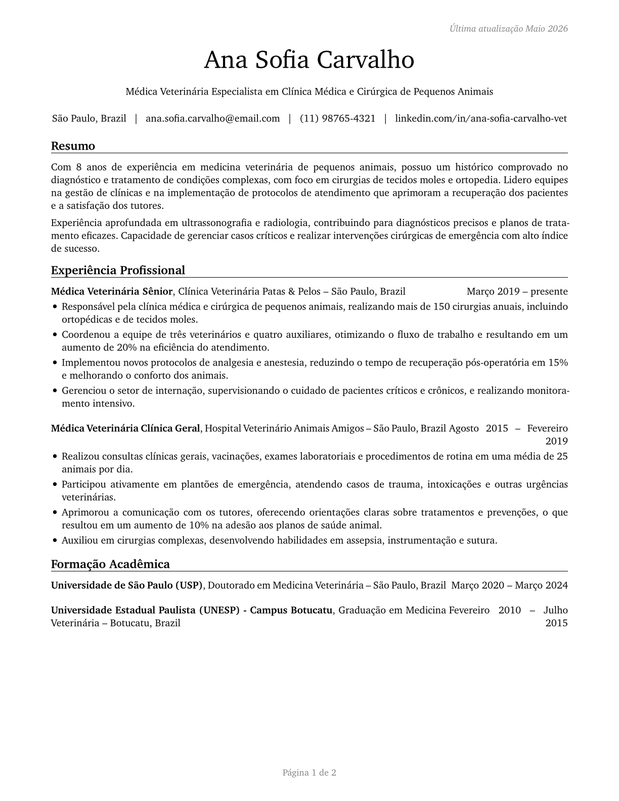 Veterinarians CV in Portuguese — page 1