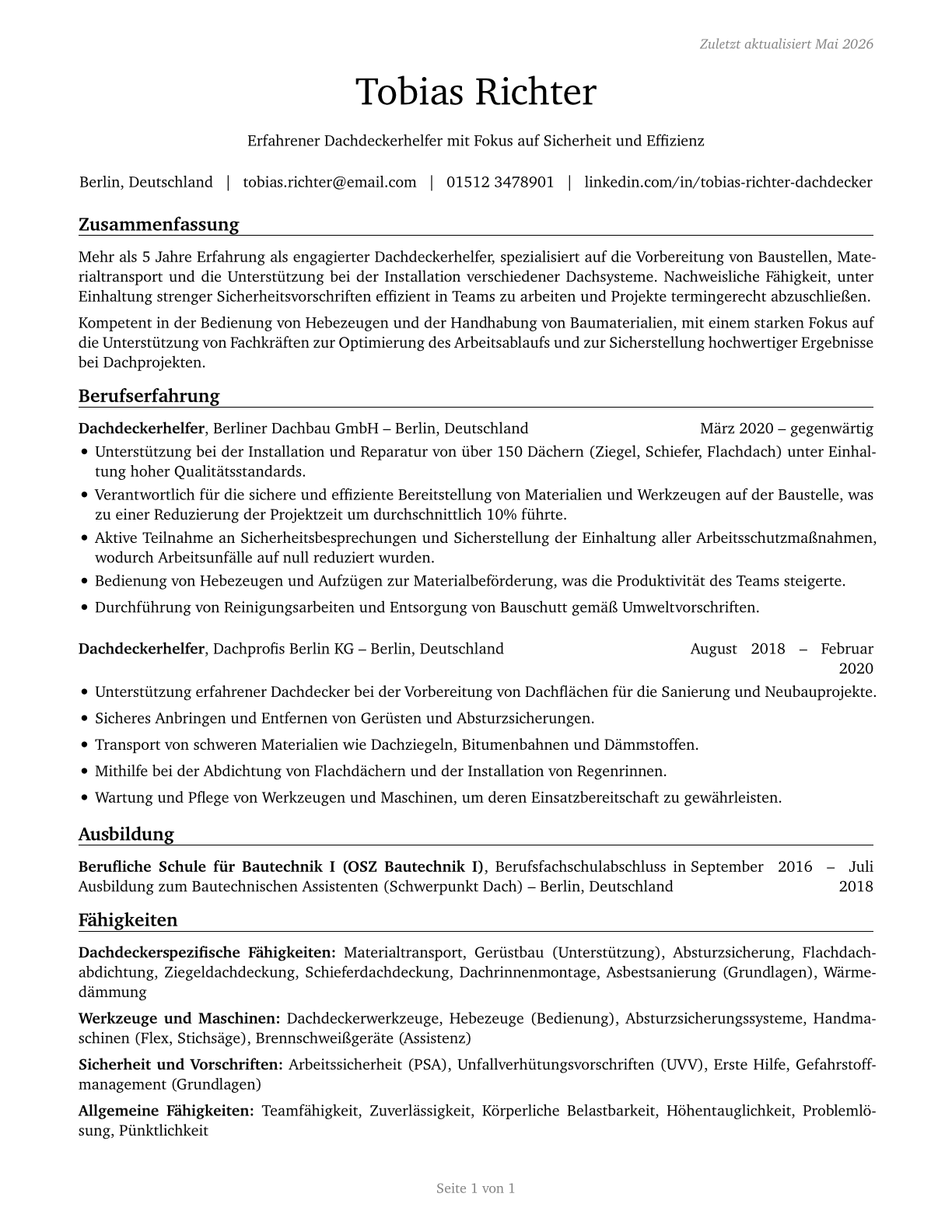Helpers--Roofers CV in German — page 1