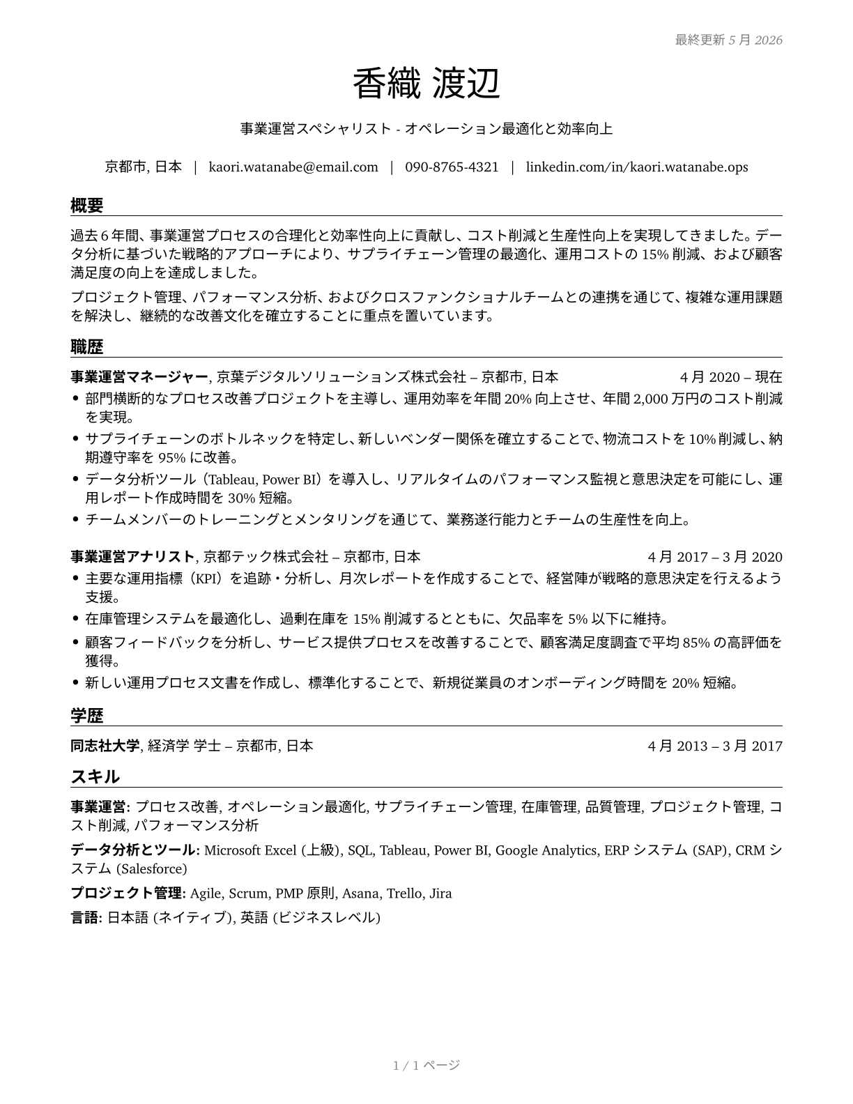 Business Operations Specialists, All Other CV in Japanese — page 1