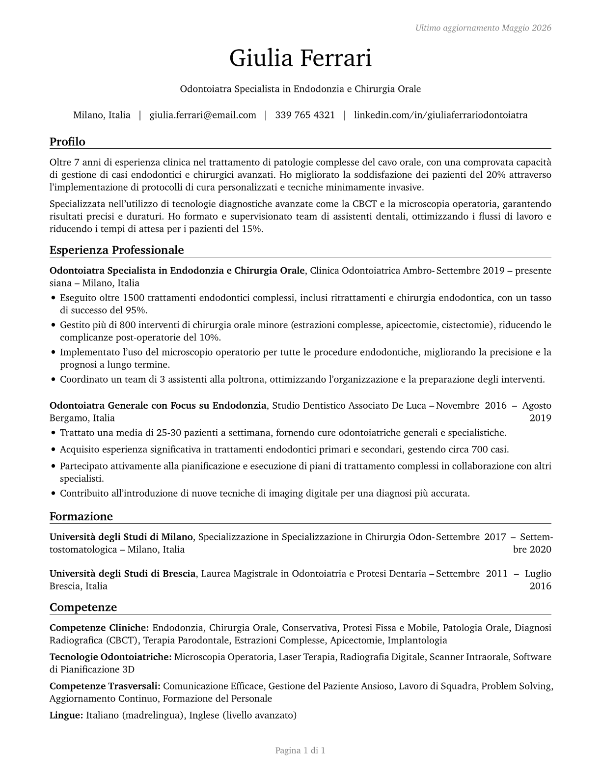 Dentists, All Other Specialists CV in Italian — page 1