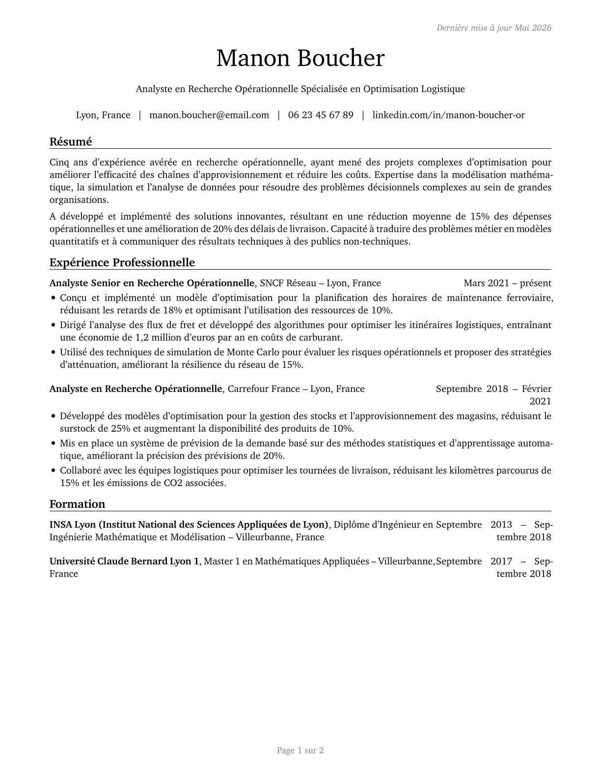 Operations Research Analysts CV in French — page 1