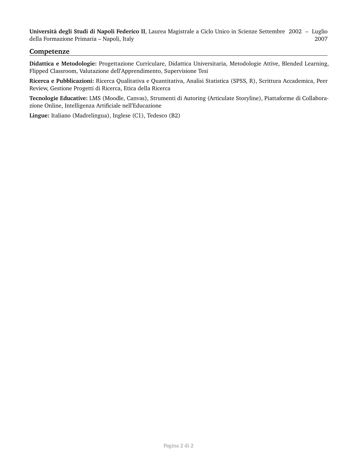 Education Teachers, Postsecondary CV in Italian — page 2