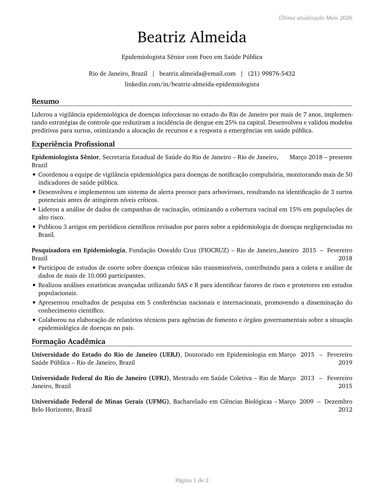 Epidemiologists CV in Portuguese — page 1
