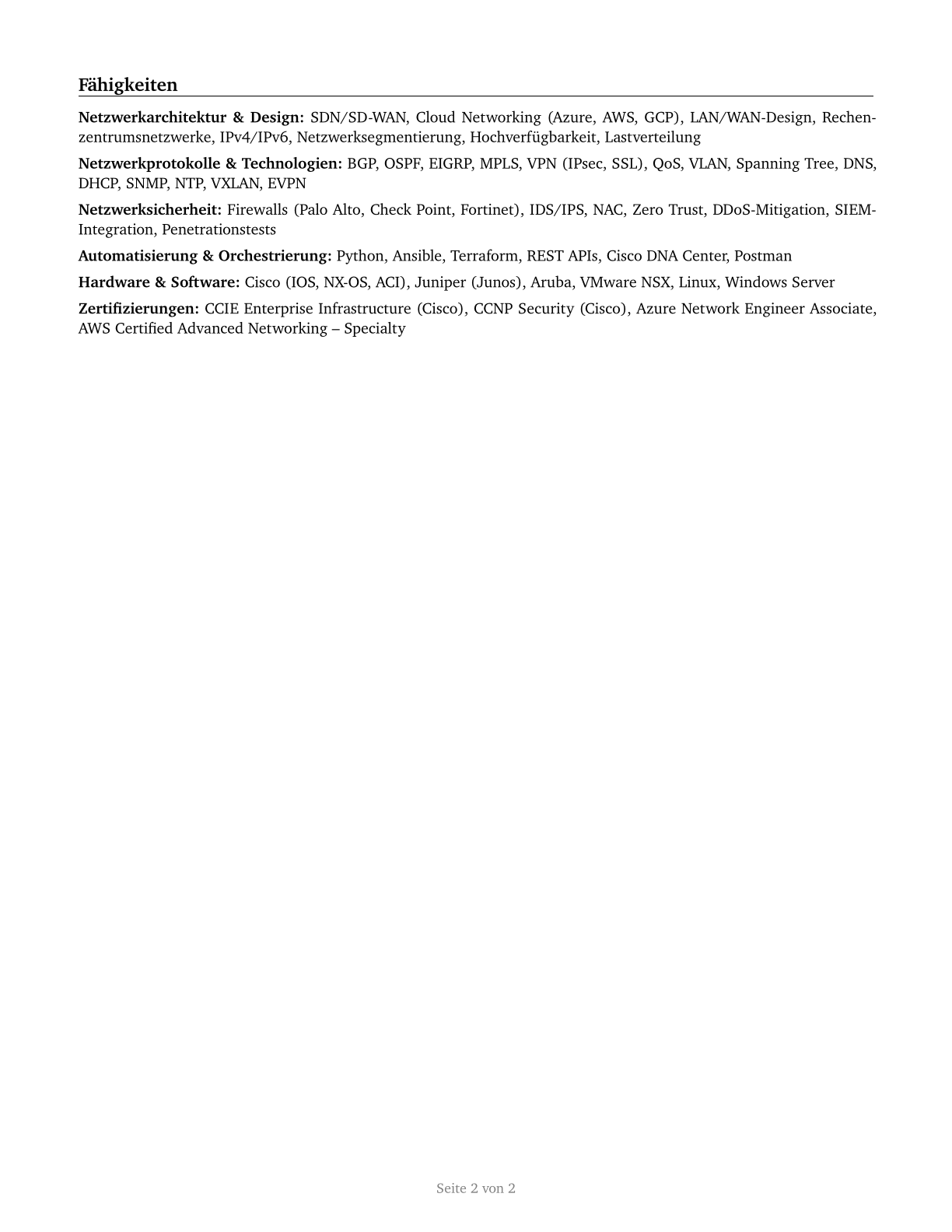 Computer Network Architects CV in German — page 2