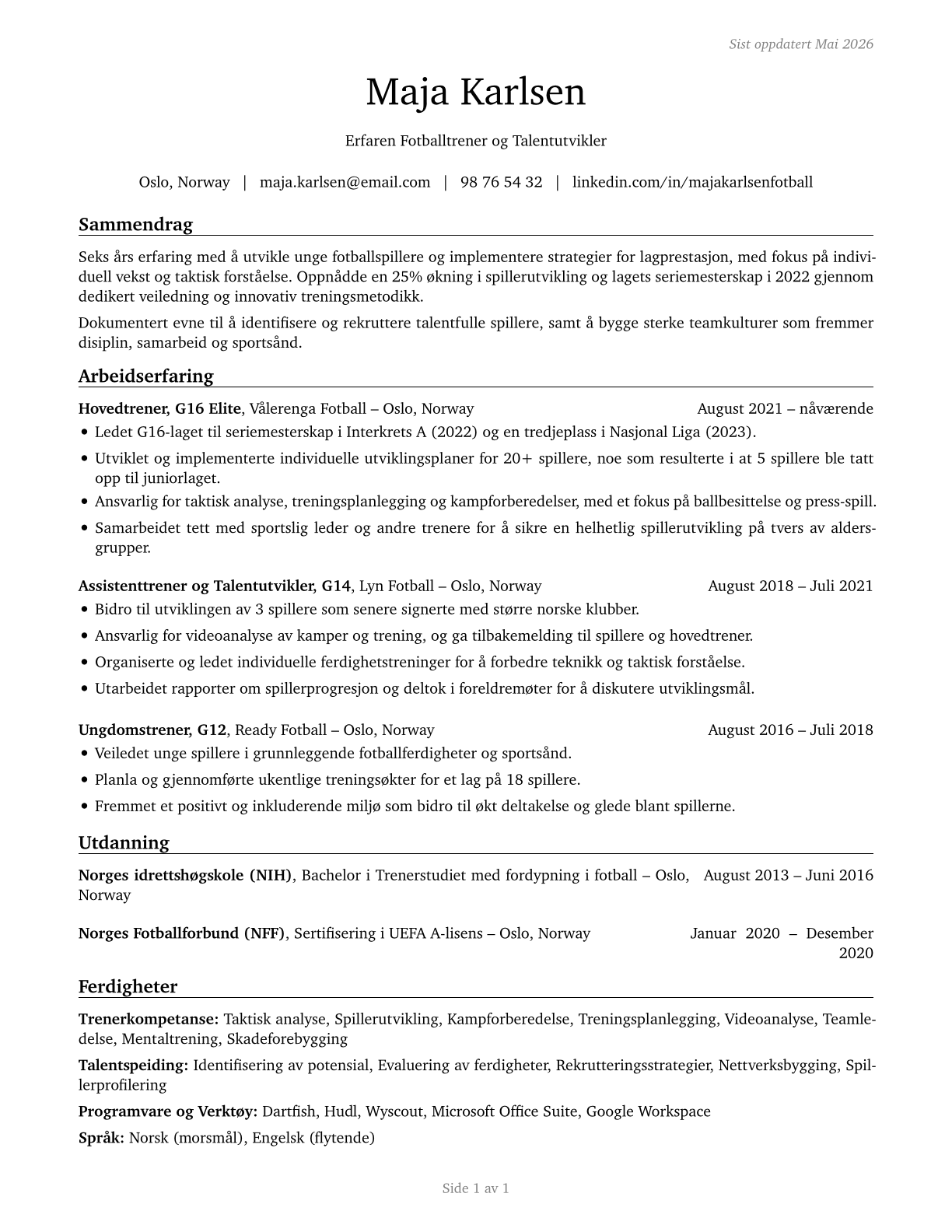Coaches and Scouts CV in Norwegian_bokmal — page 1