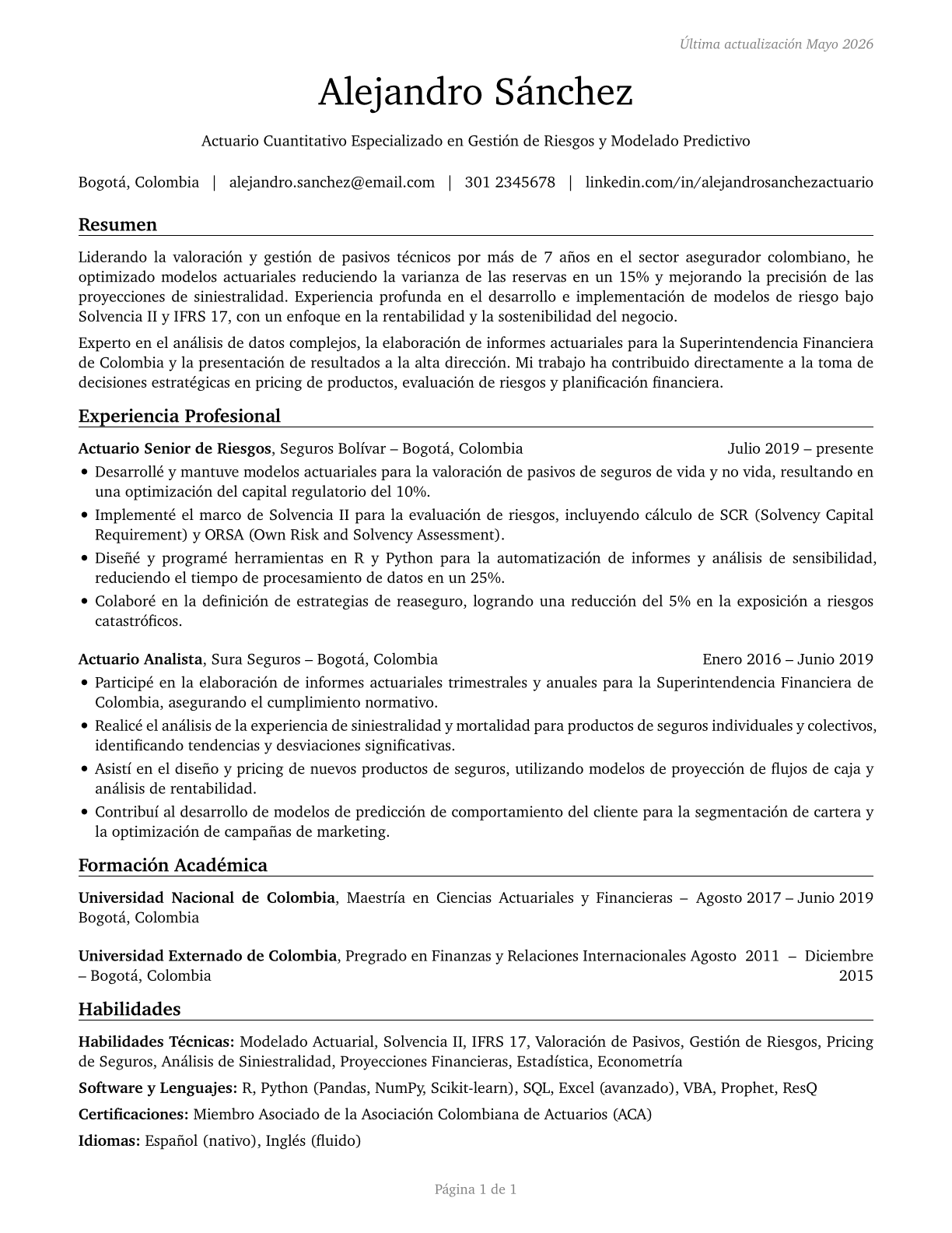 Actuaries CV in Spanish — page 1