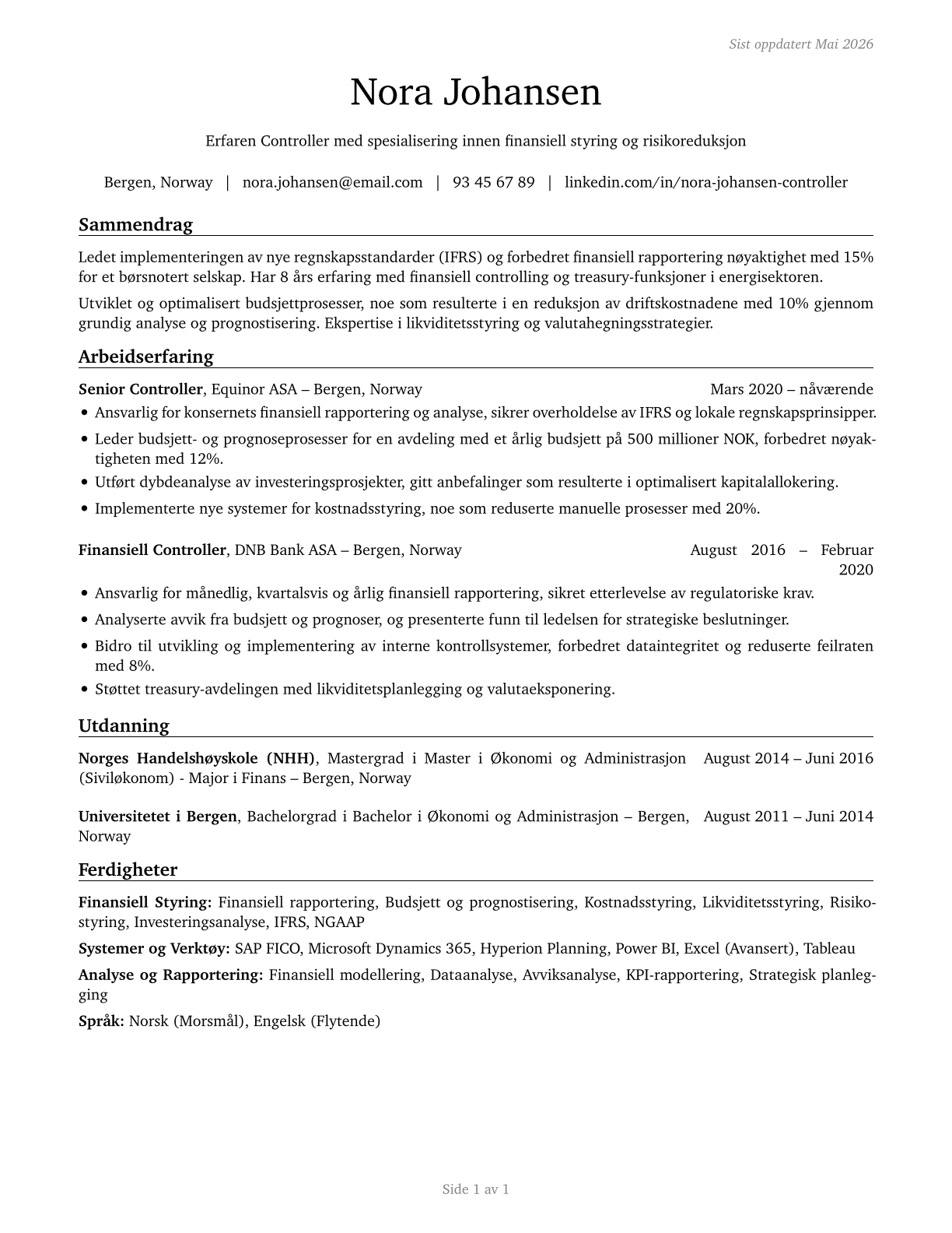 Treasurers and Controllers CV in Norwegian_bokmal — page 1