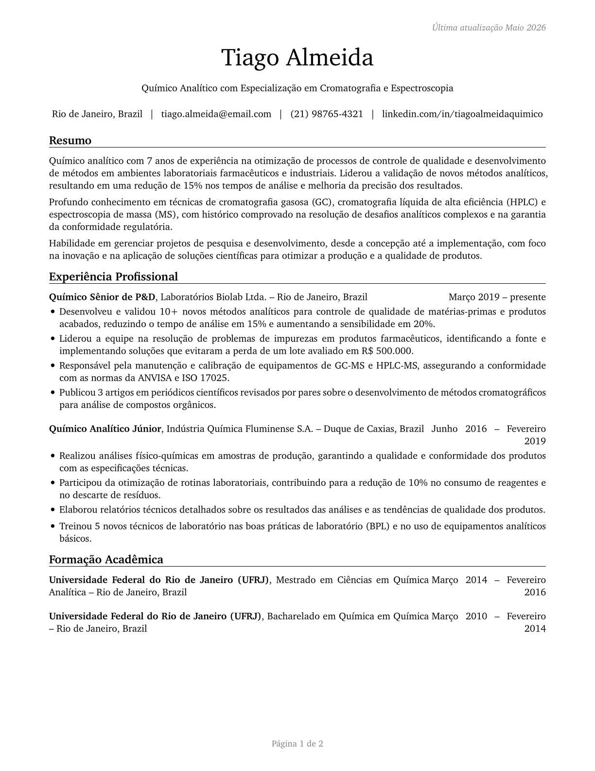Chemists CV in Portuguese — page 1