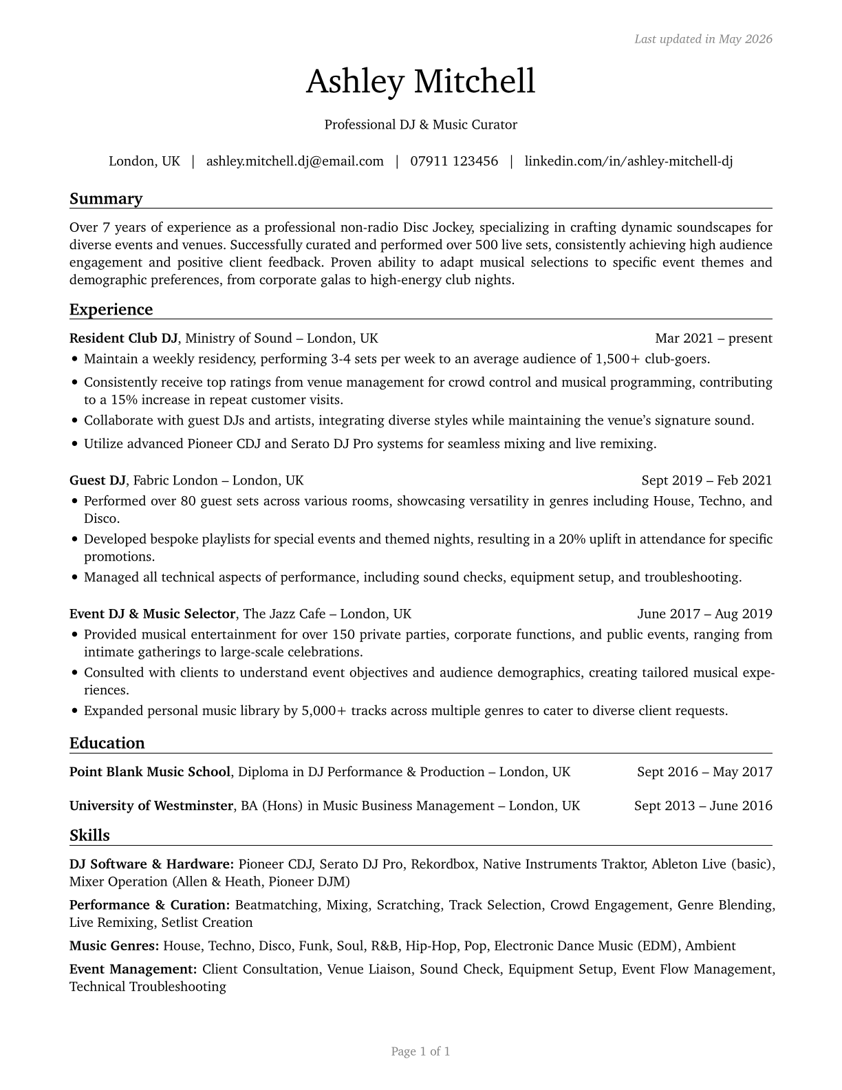 Disc Jockeys, Except Radio CV in English — page 1
